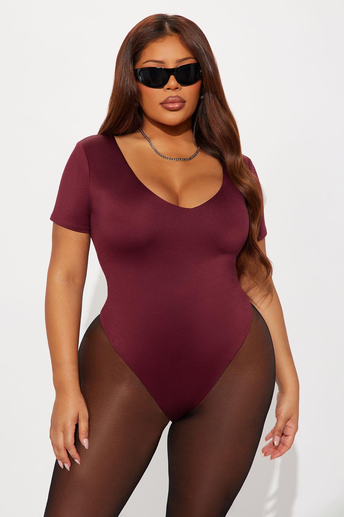 Contour Double Lined Short Sleeve High Cut Bodysuit - Wine Female Product Image