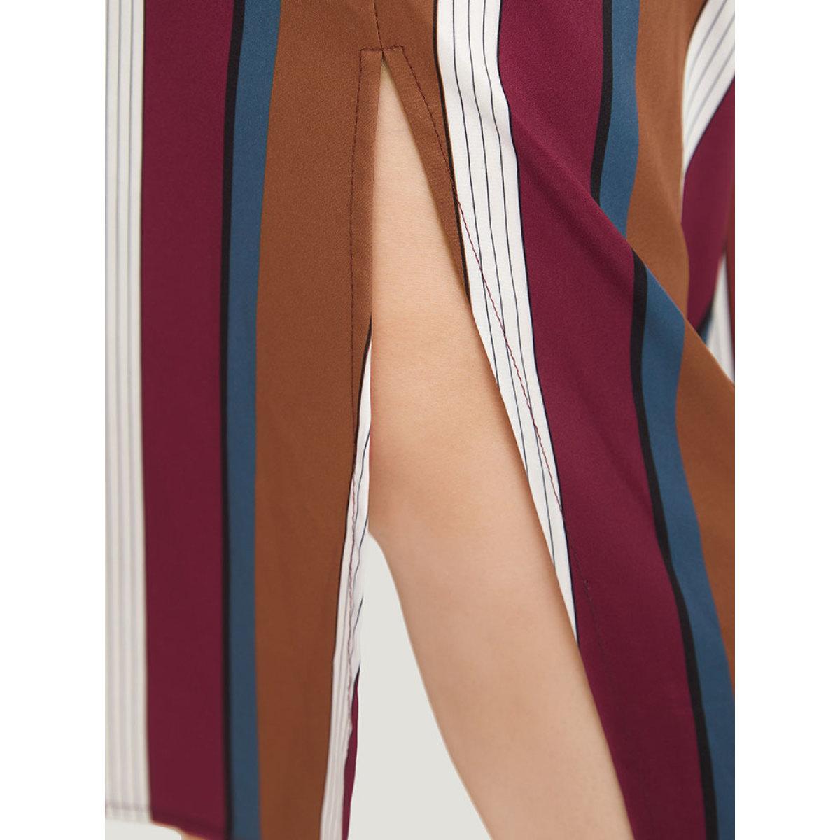 Plus Size Striped Bowknot Cut Out Split Hem Gathered Cami Dress Multicolor Women Elegant Knotted Spaghetti Strap Sleeveless Curvy Midi Dress BloomChic 30/6X Product Image