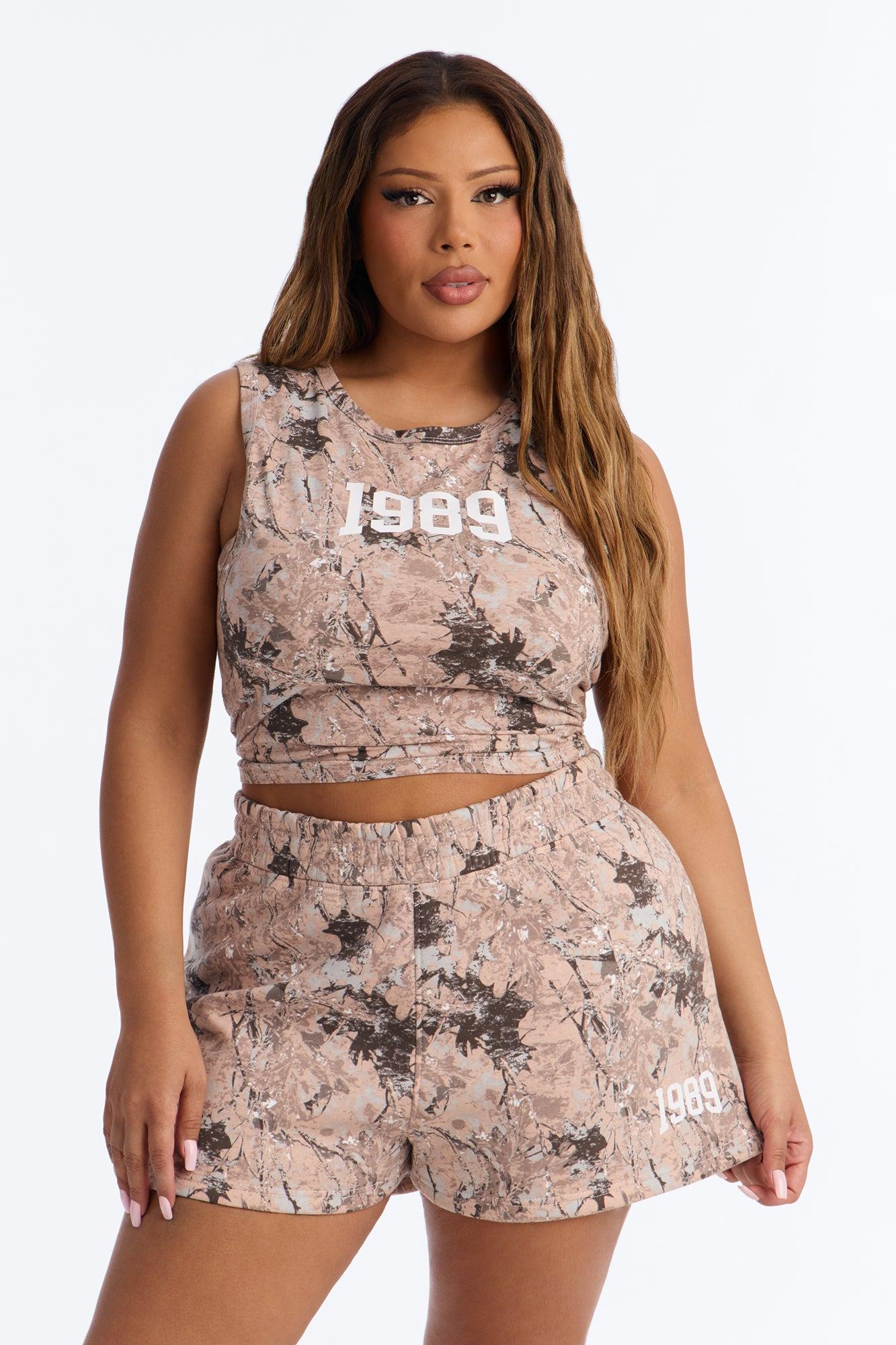 1989' Camo Fleece Short Set - Taupe/combo Female Product Image