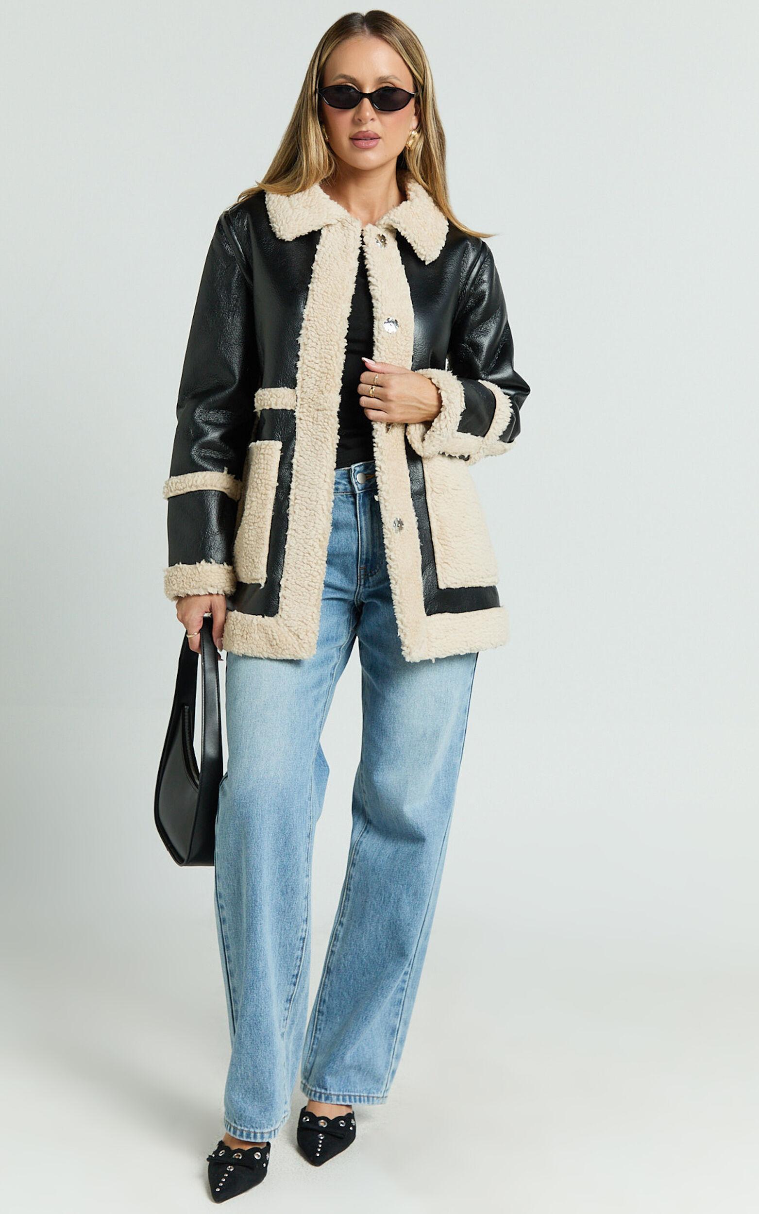 Ruth Jacket - Faux Shearling Aviator Jacket in Black Product Image