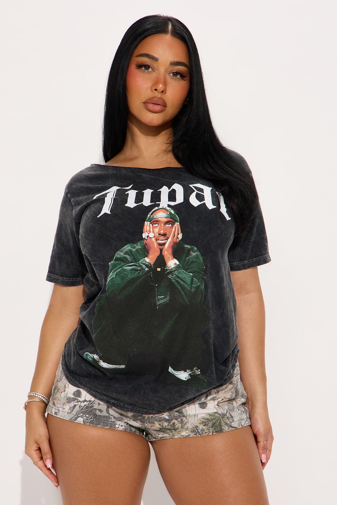 Tupac Off Shoulder Washed Tee - Black Product Image