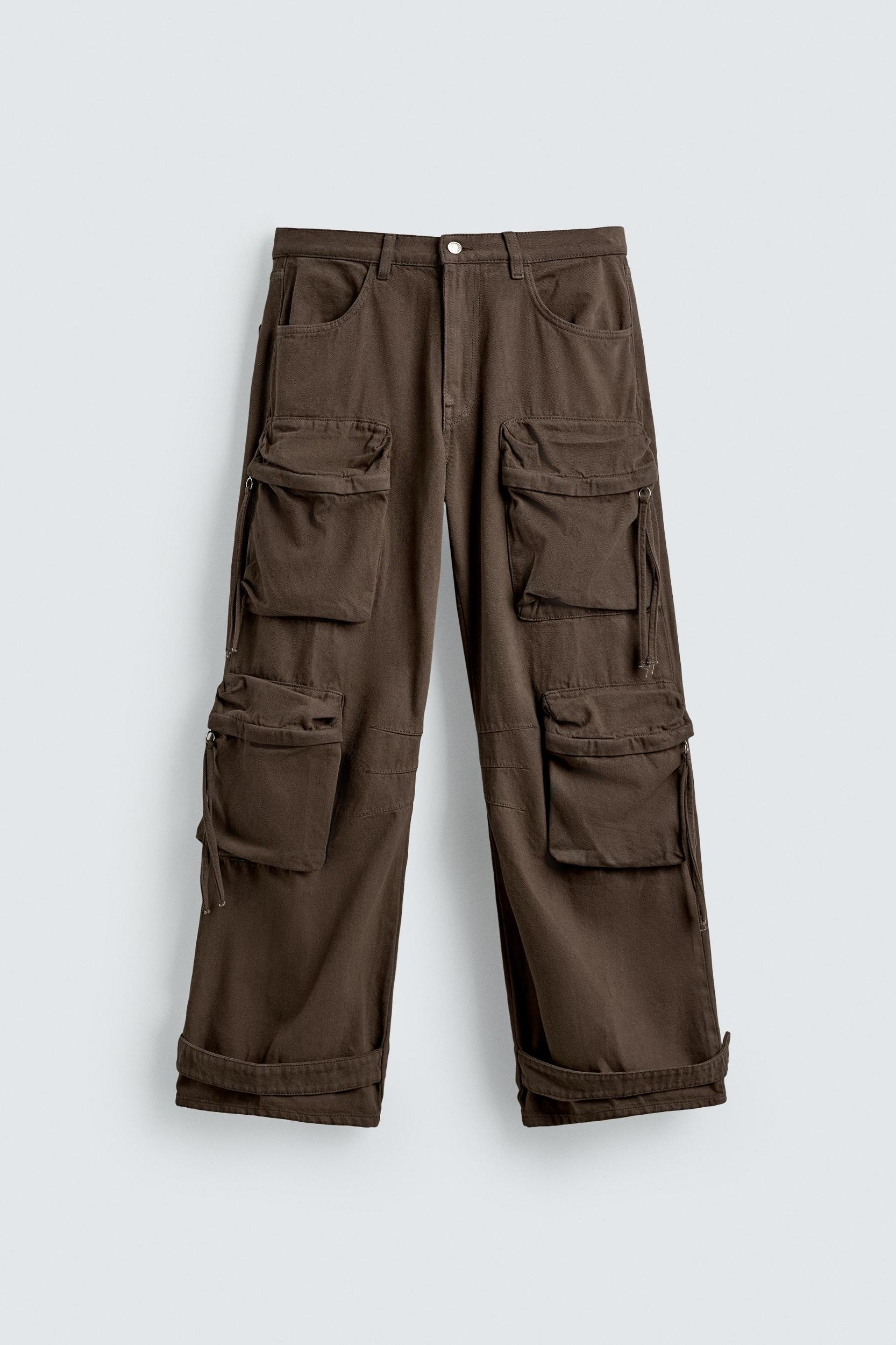 DENIM CARGO PANTS WITH POCKETS Product Image