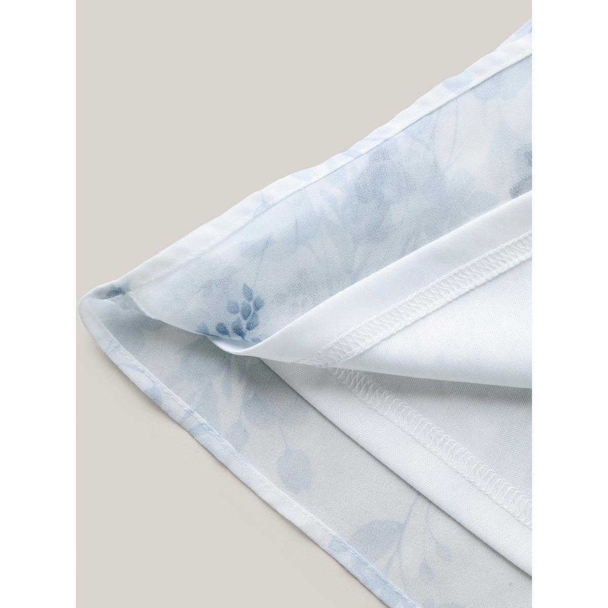 Plus Size Ivory Floral Print Waist-Tie Flared Shirt Women Short sleeve V-neck Everyday-Elegant Blouses BloomChic 12/L Product Image