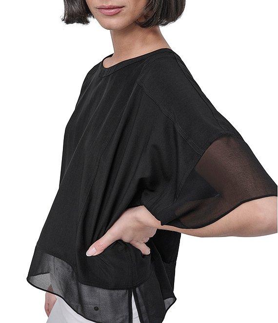 DKNY by Donna Karan Mixed Media Crew Neck Dolman Short Sleeve Top Product Image