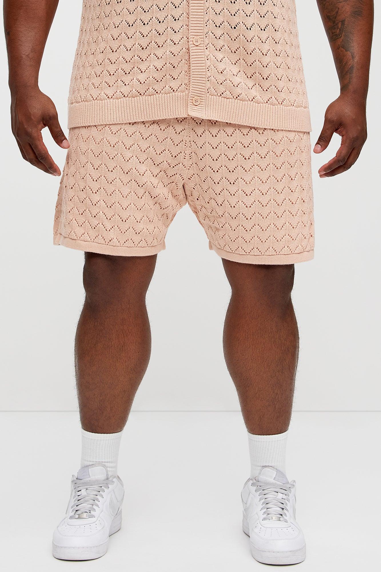 Waterfall Texture Open Knit Shorts - Mauve Product Image