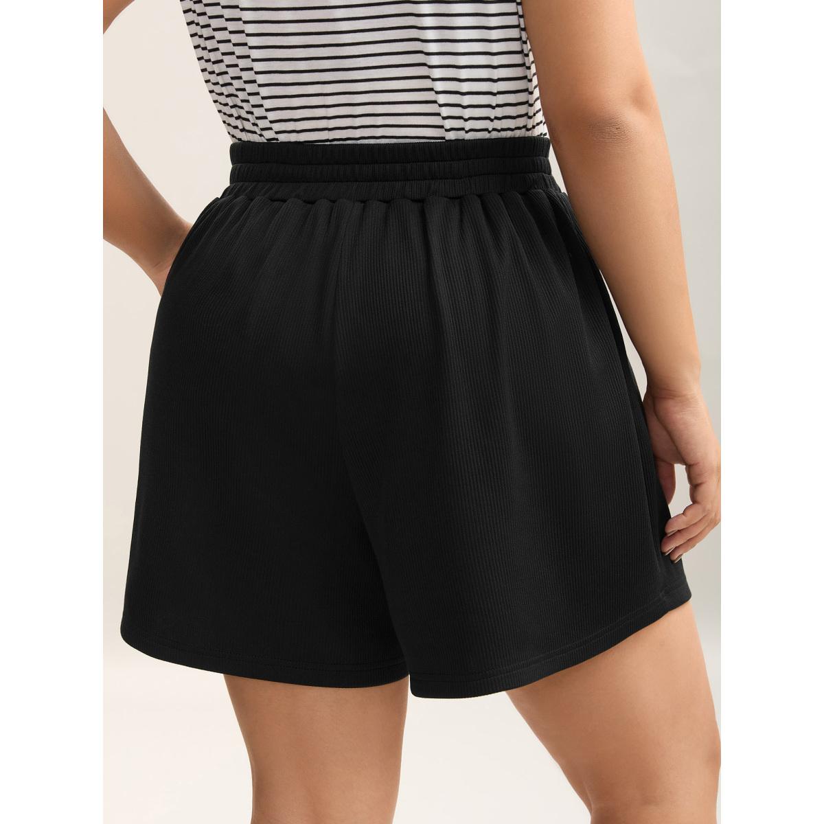 Plus Size Textured Straight-Fit Pull-On Shorts Women Black Casual Texture Wide Leg Casual Shorts BloomChic 12/L Product Image
