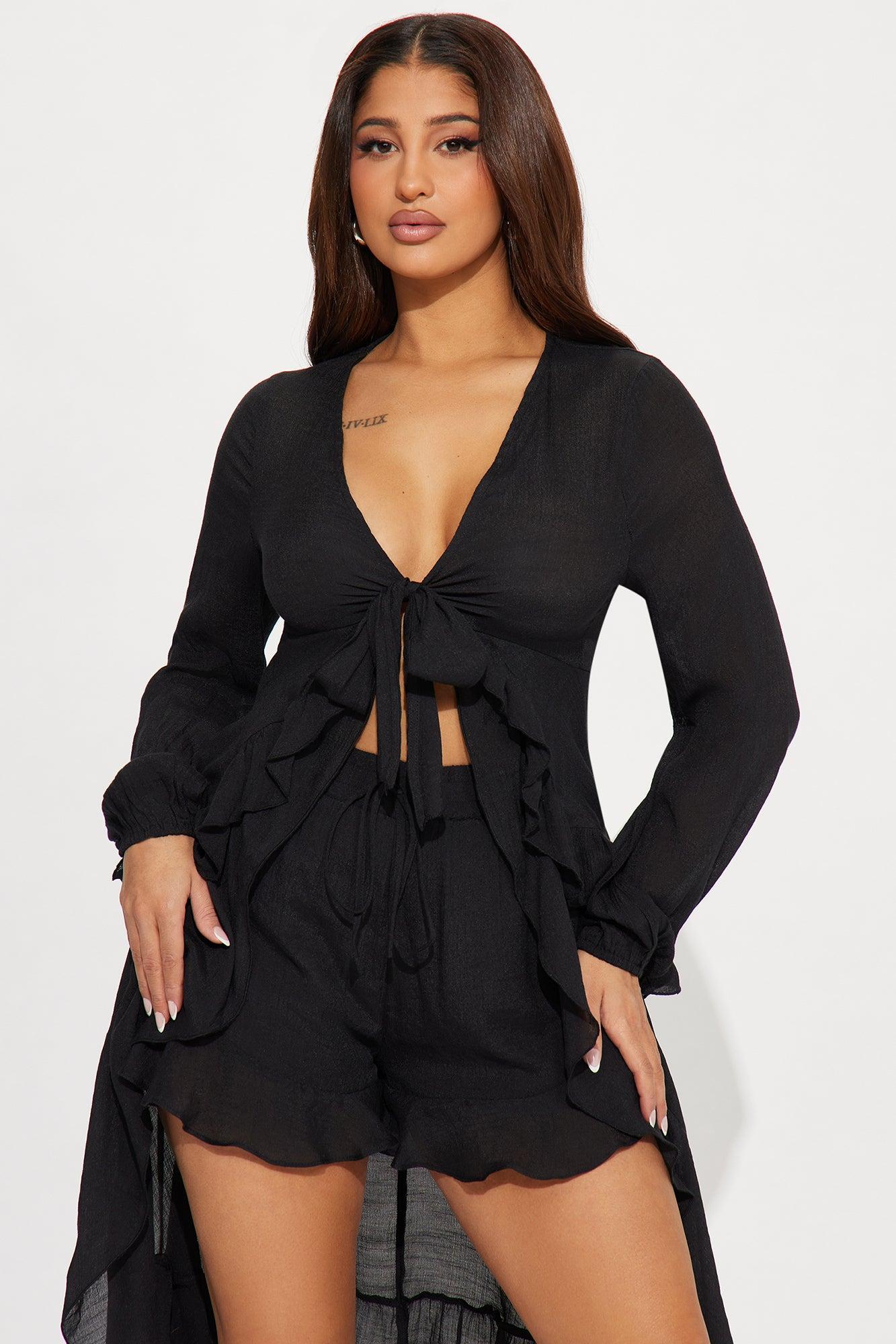 Beach Livin' Ruffle Short Set - Black Product Image