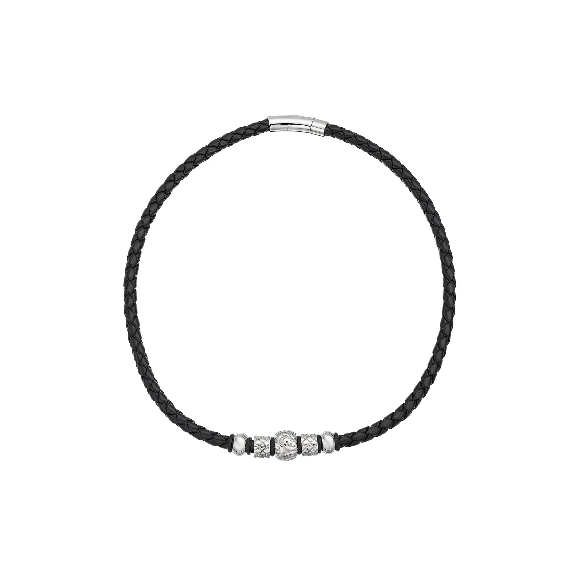 Gold LLC Stainless Steel and Leather Bead Necklace - Men, Men's,  Product Image