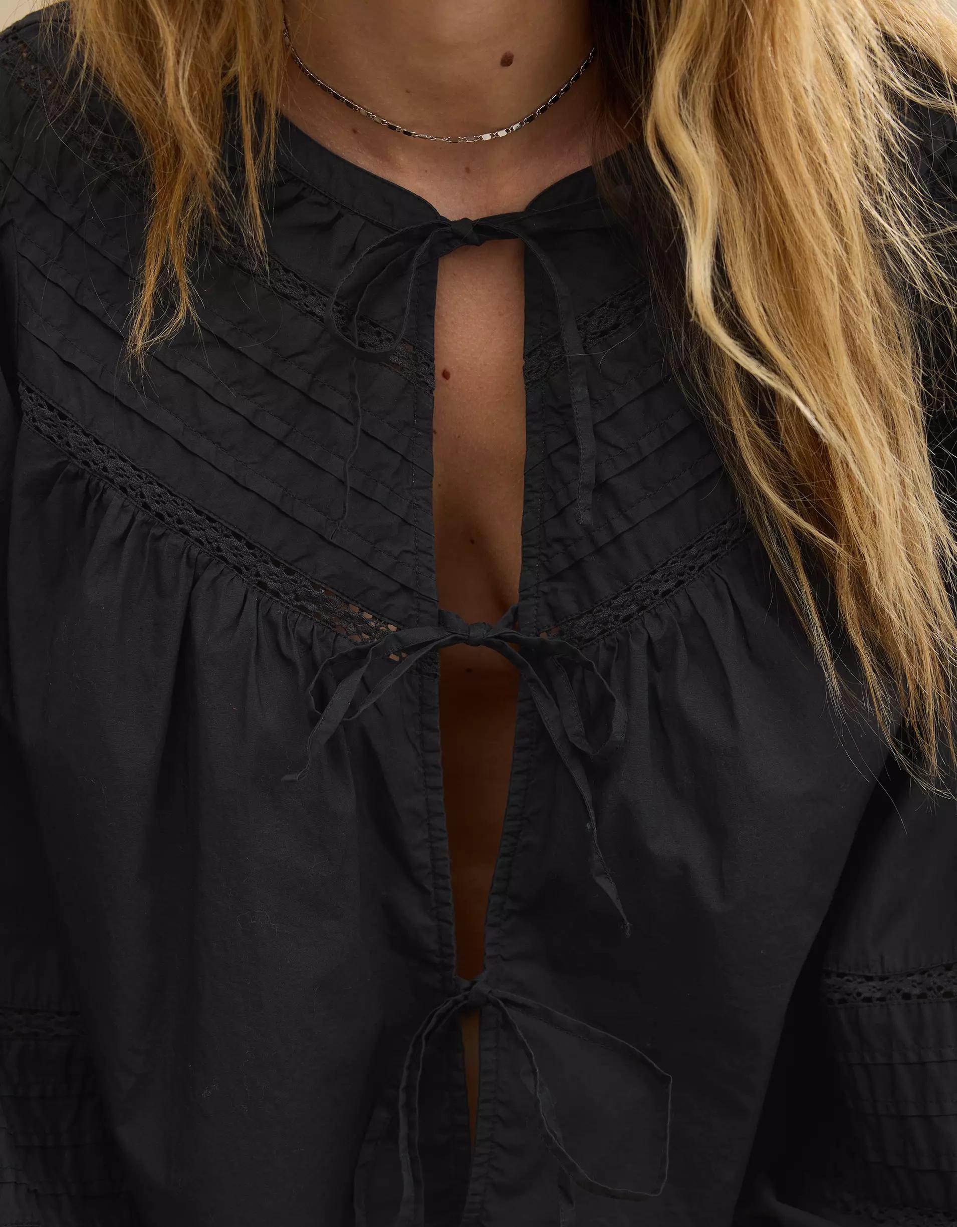 Aerie Long Sleeve Tie Front Top Product Image