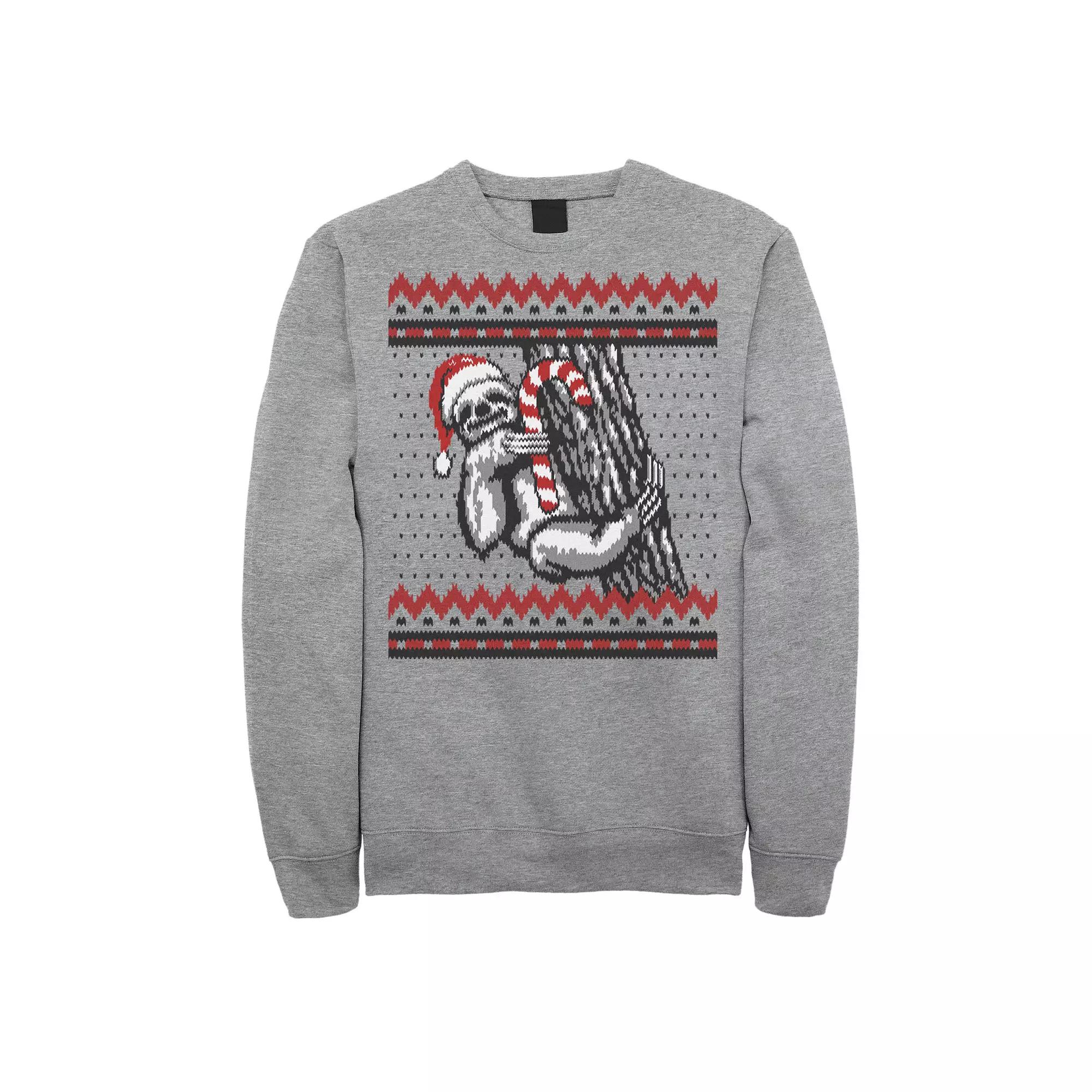 Men's Sloth Candy Cane Ugly Christmas Fleece Crewneck Sweatshirt,  Product Image