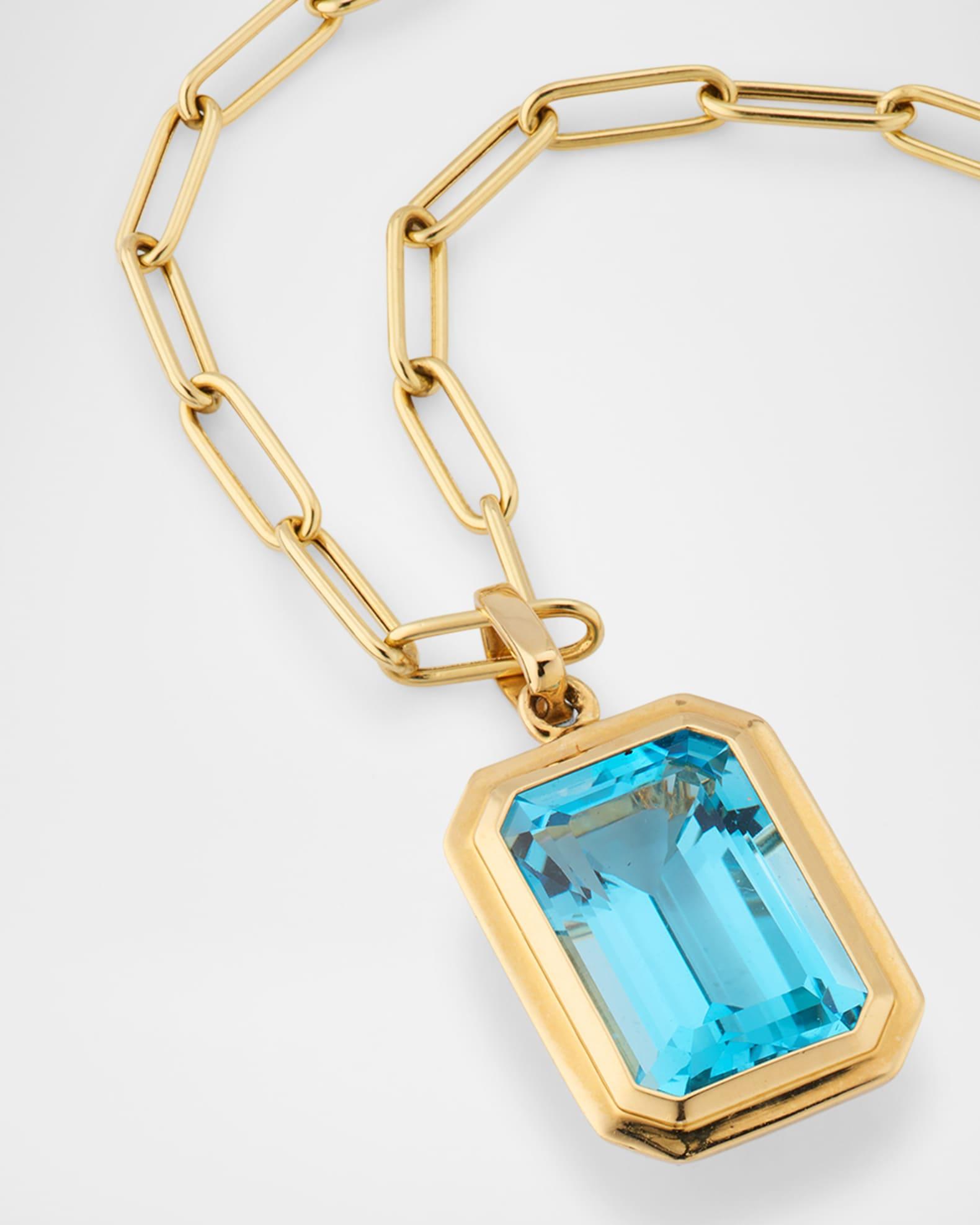 18K Manhattan Emerald-Cut Blue Topaz Pendant Necklace Product Image