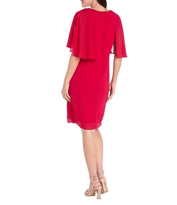 R & M Richards Round Neck Capelet Sleeve Souffle Crepe Chiffon Sheath Dress Product Image