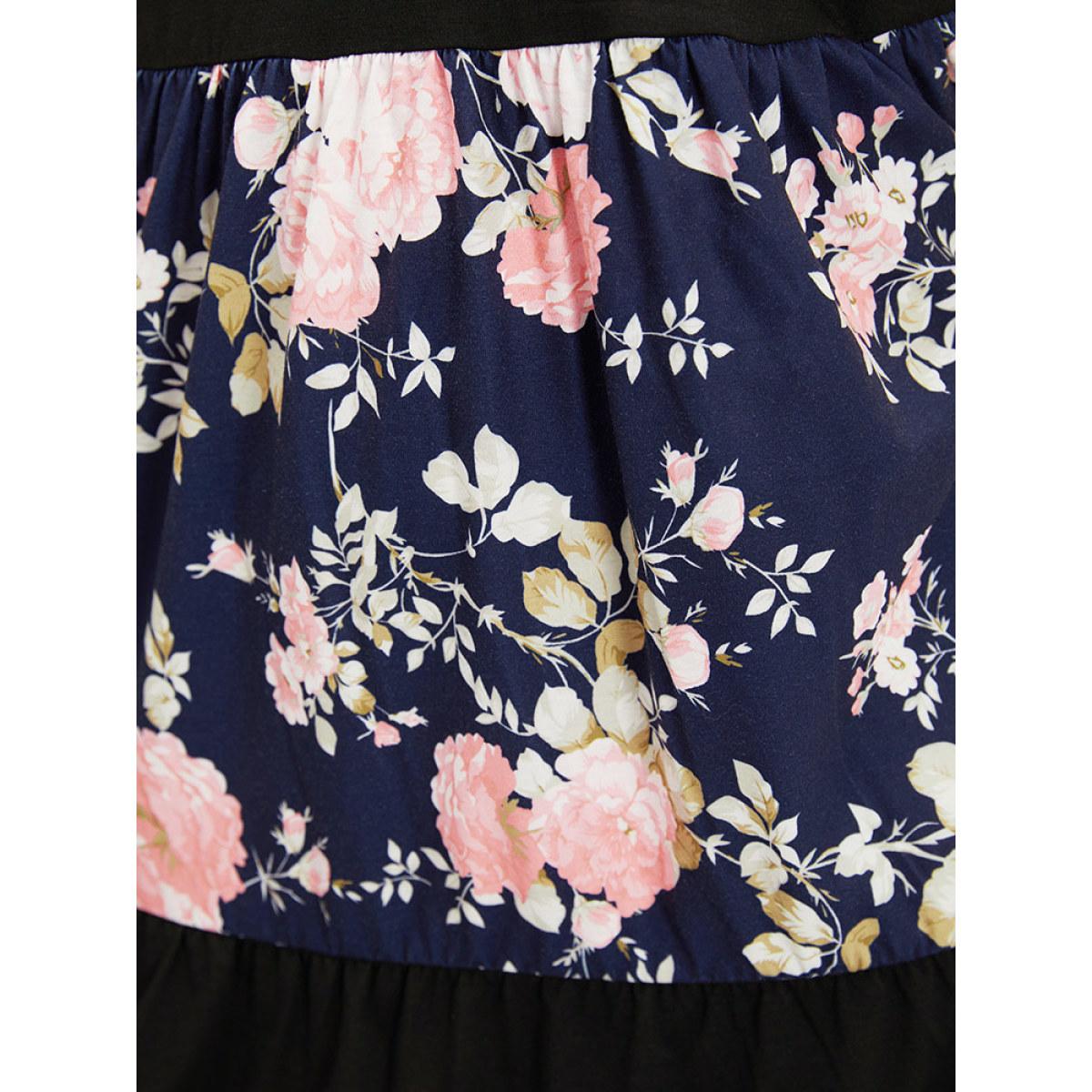 Plus Size Supersoft Essentials Floral Print Patchwork Pocket Tank Dress Black Women Casual Plain Round Neck Sleeveless Curvy Midi Dress BloomChic 26/4X Product Image