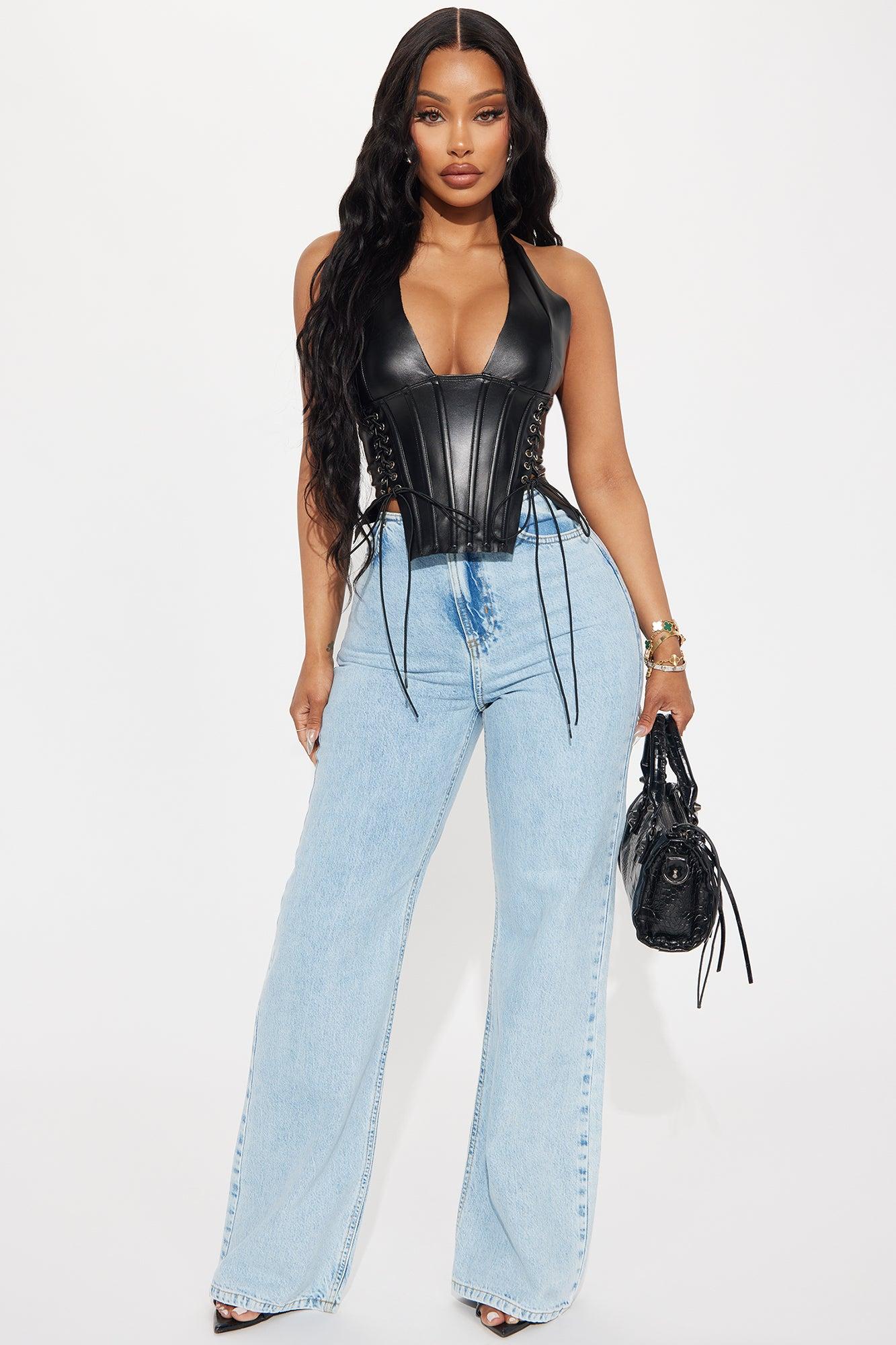 The Baddest Faux Leather Corset Top - Black Product Image