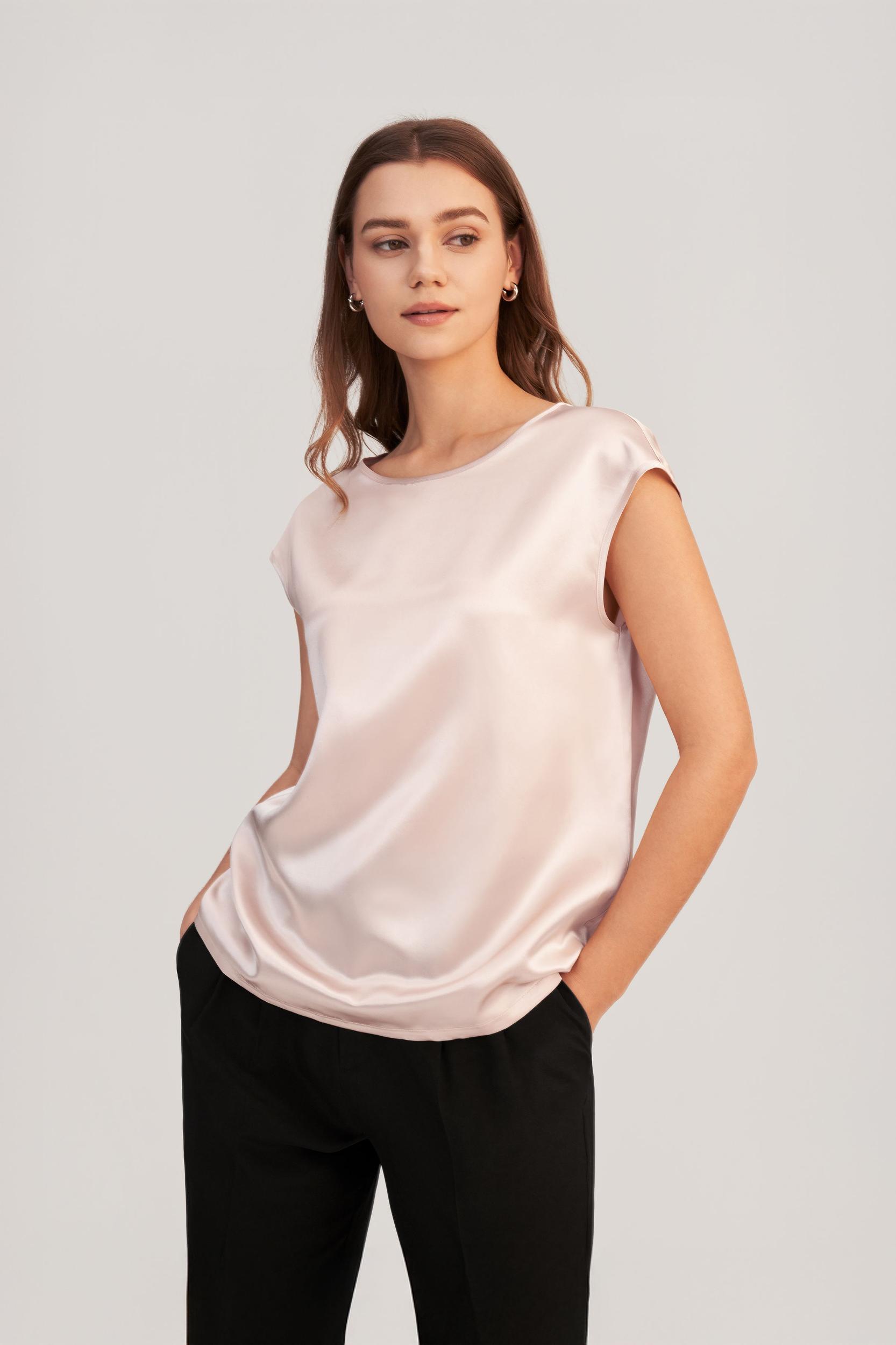 Basic Cap Sleeves Silk Tee Product Image