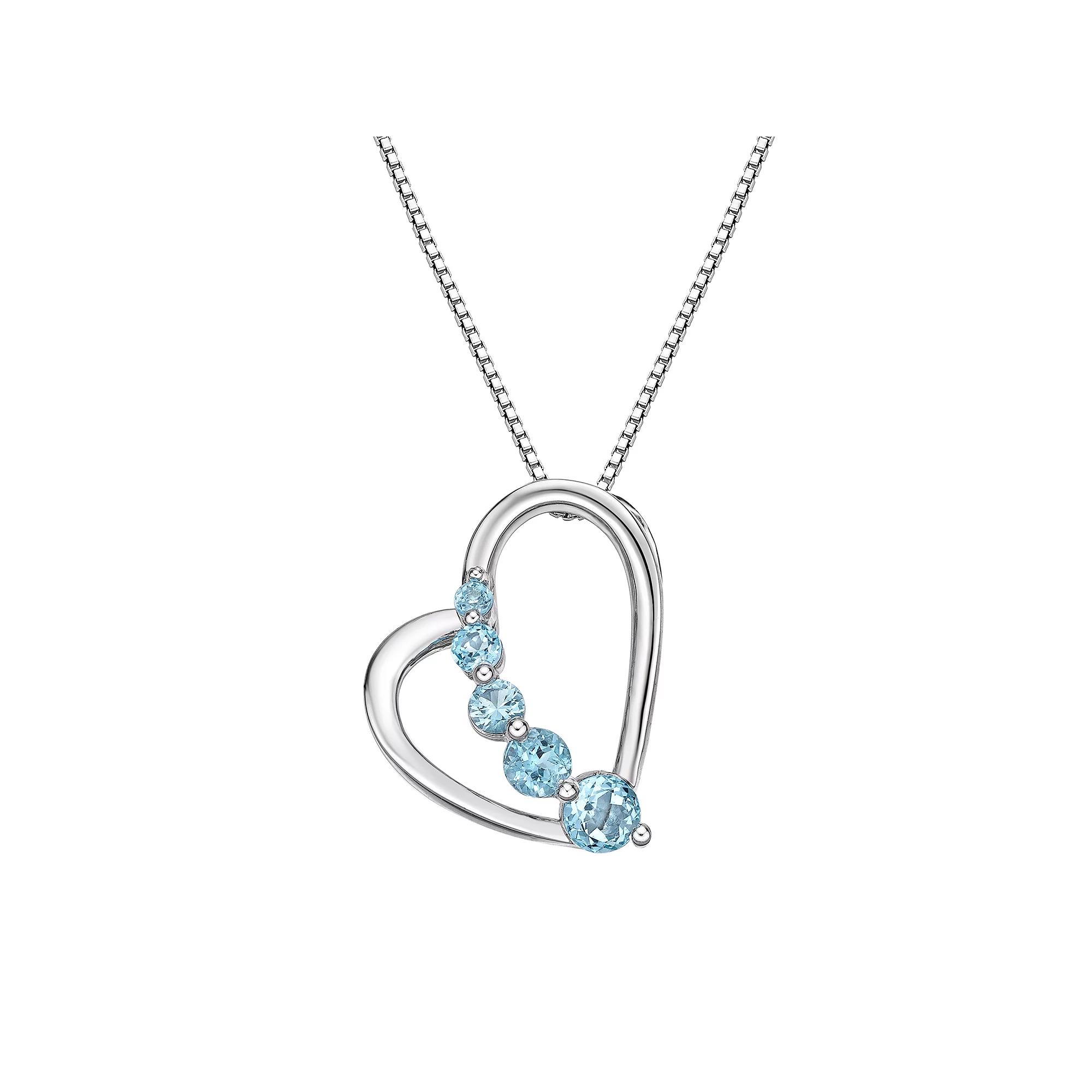 Gemminded Sterling Silver Blue Topaz Open Heart Pendant Necklace, Women's, Size: 18" Product Image