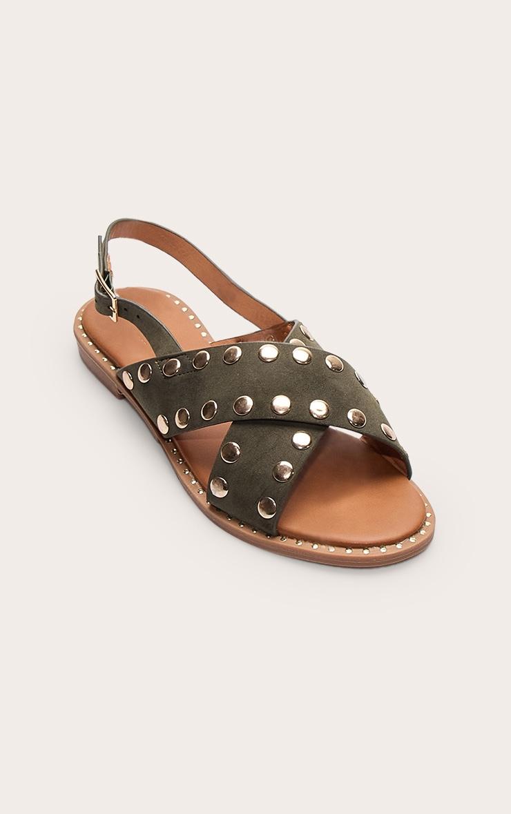 Khaki Faux Suede Studded Sling Back Sandal Product Image