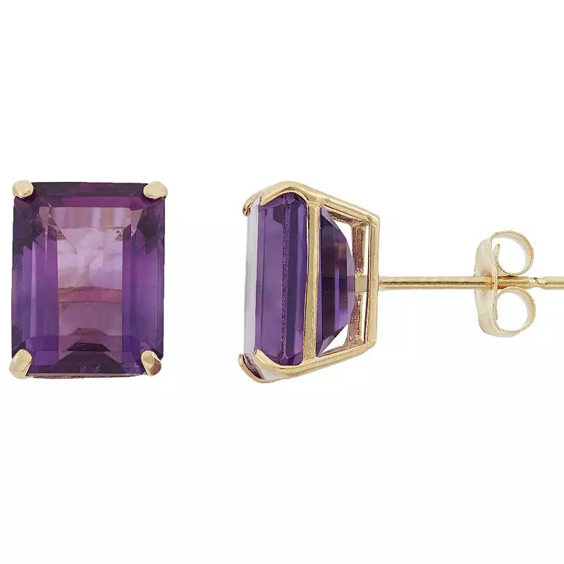 Designs by Gioelli 10k Gold Amethyst Emerald Cut Solitaire Stud Earrings, Women's, 10k Goold Product Image