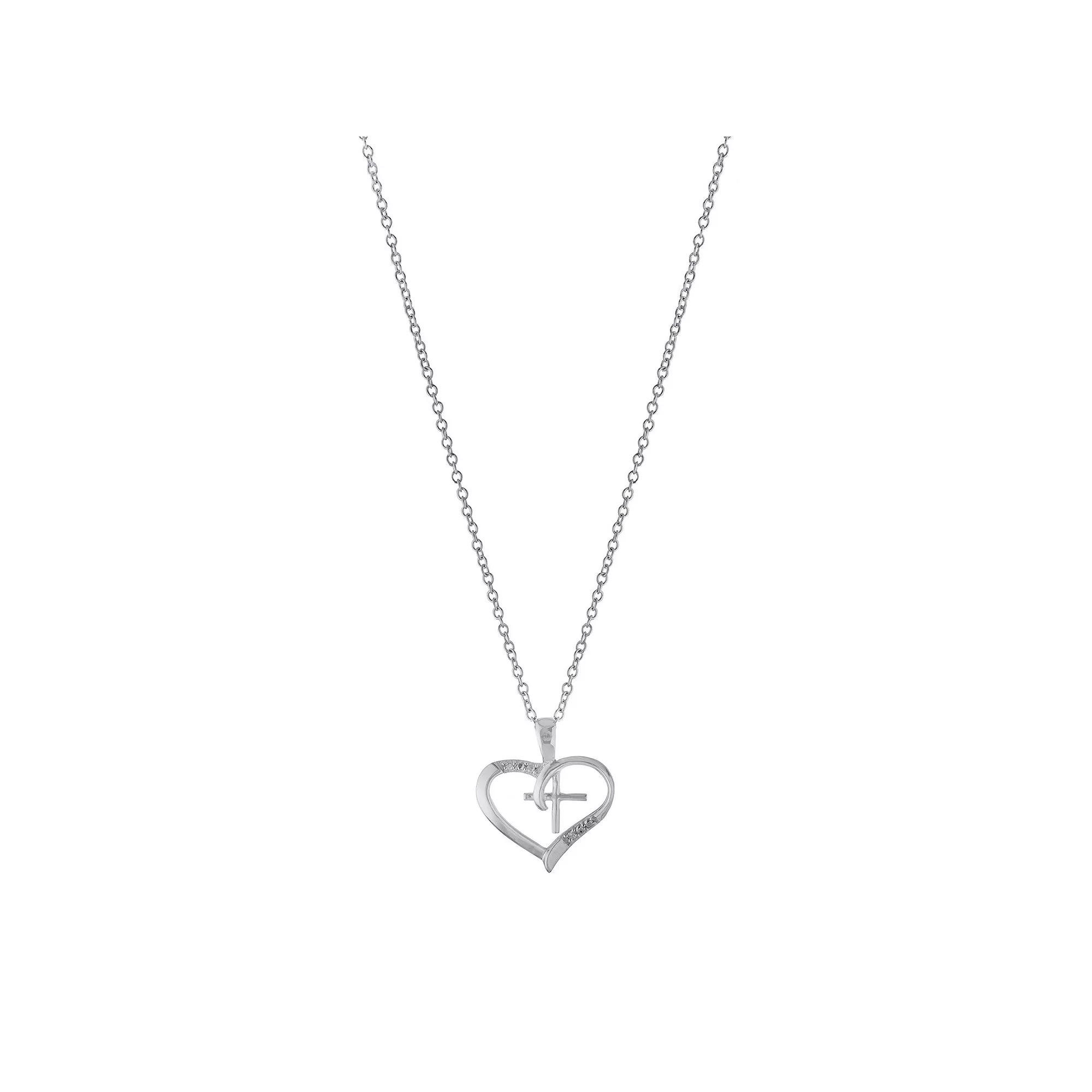 Main and Sterling Sterling Silver Cubic Zirconia Open Heart & Cross Pendant Necklace, Womens Silver Tone Product Image