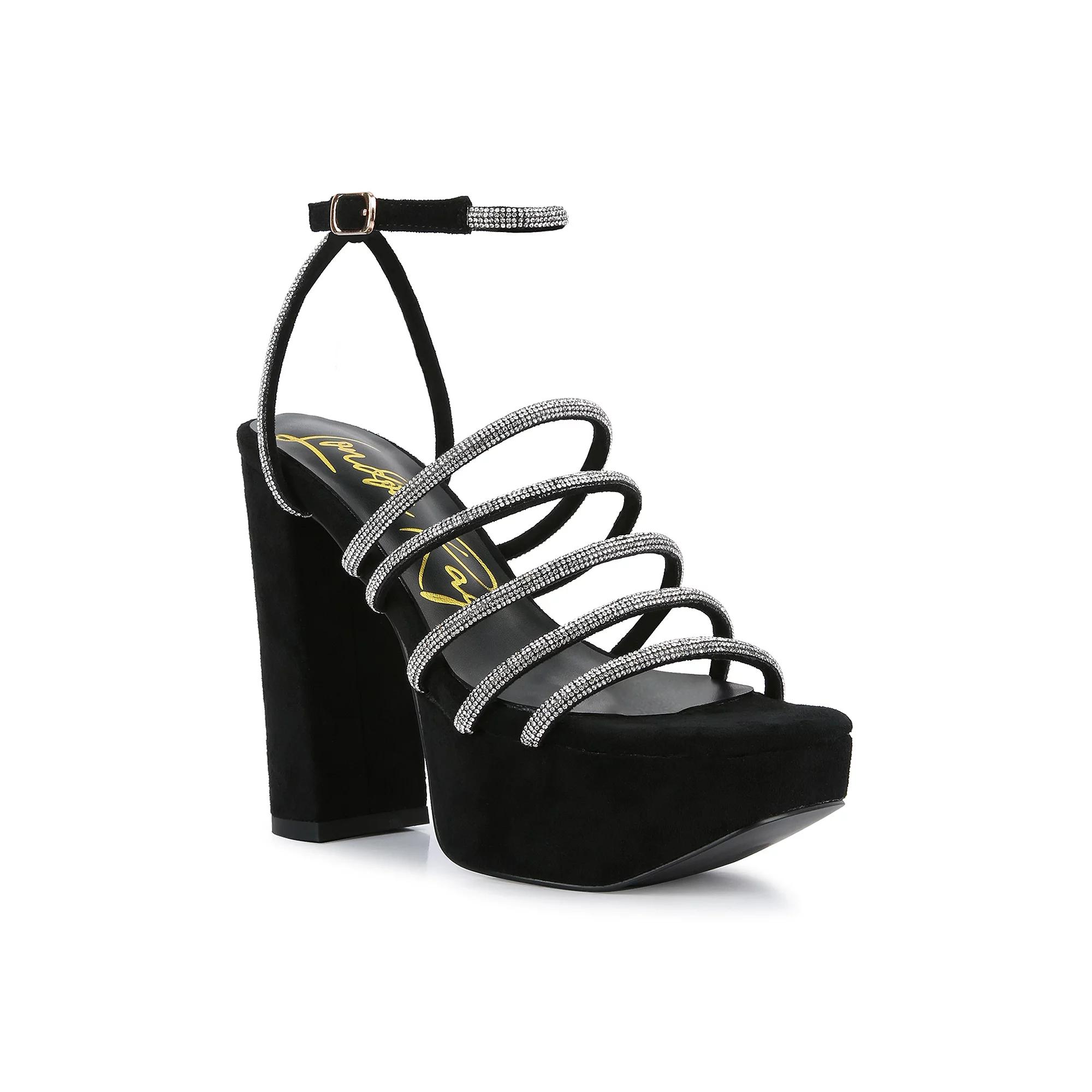 London Rag Tricks Women's Rhinestone Block Heel Sandals, Size: 6, Black Product Image