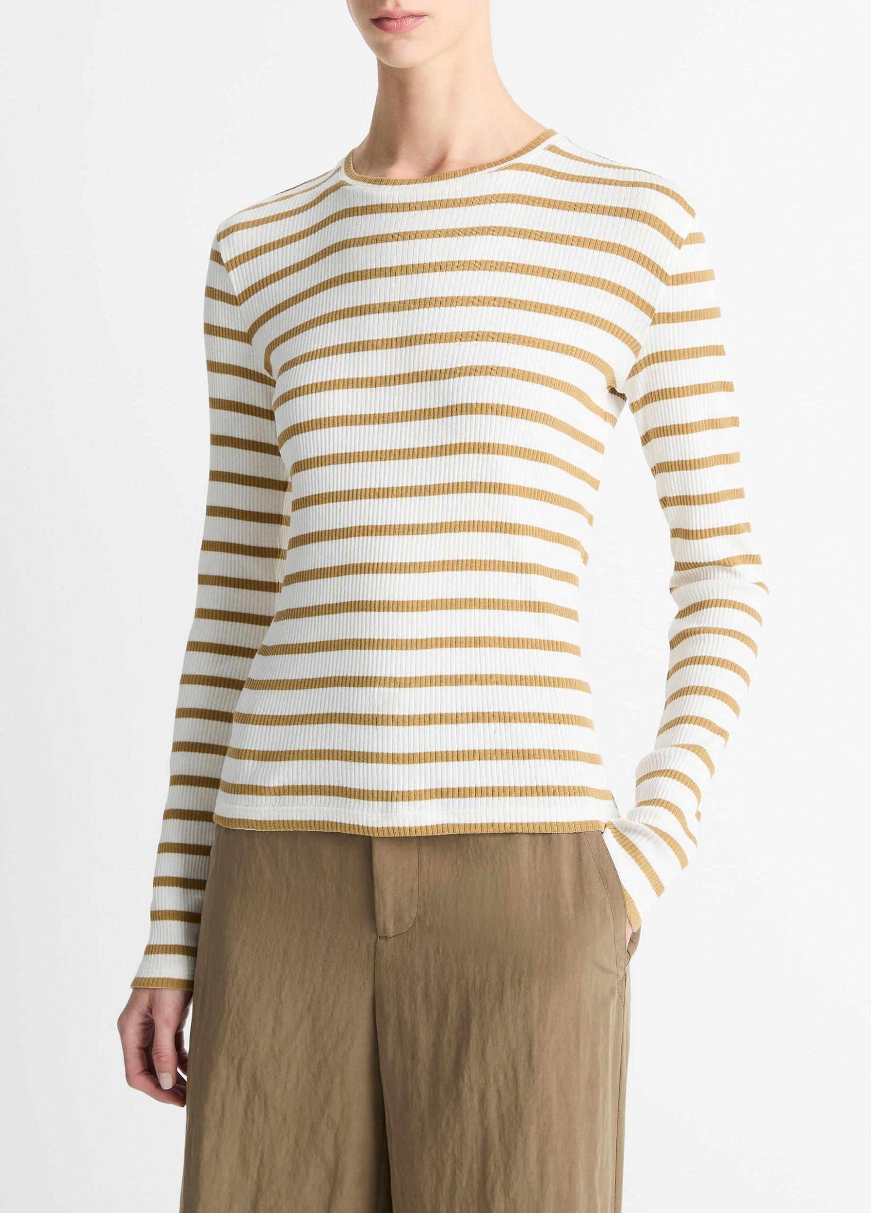 Striped Ribbed Pima Cotton Long-Sleeve T-Shirt Product Image