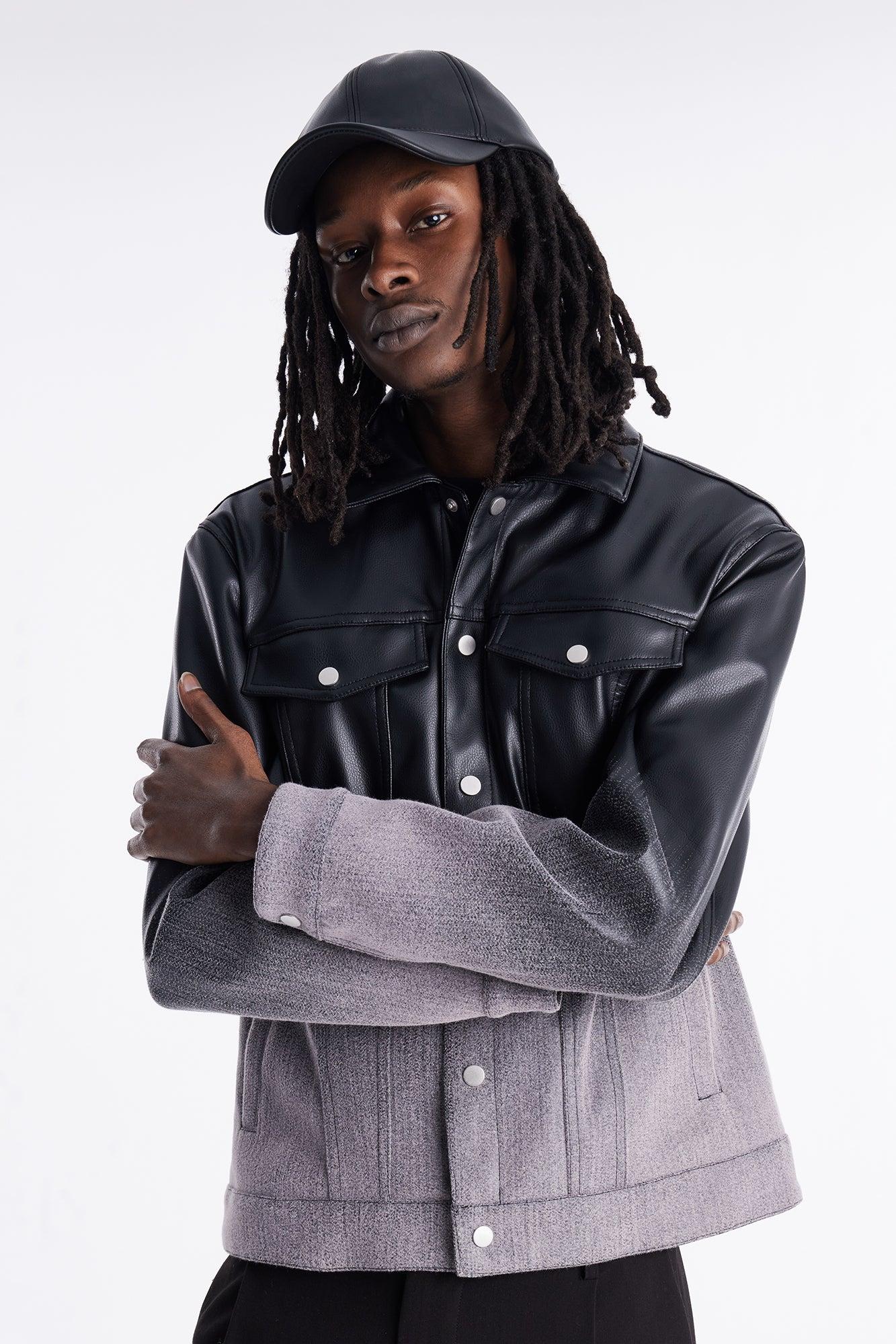 Ombre Faux Leather Trucker Jacket - Pink/combo Product Image