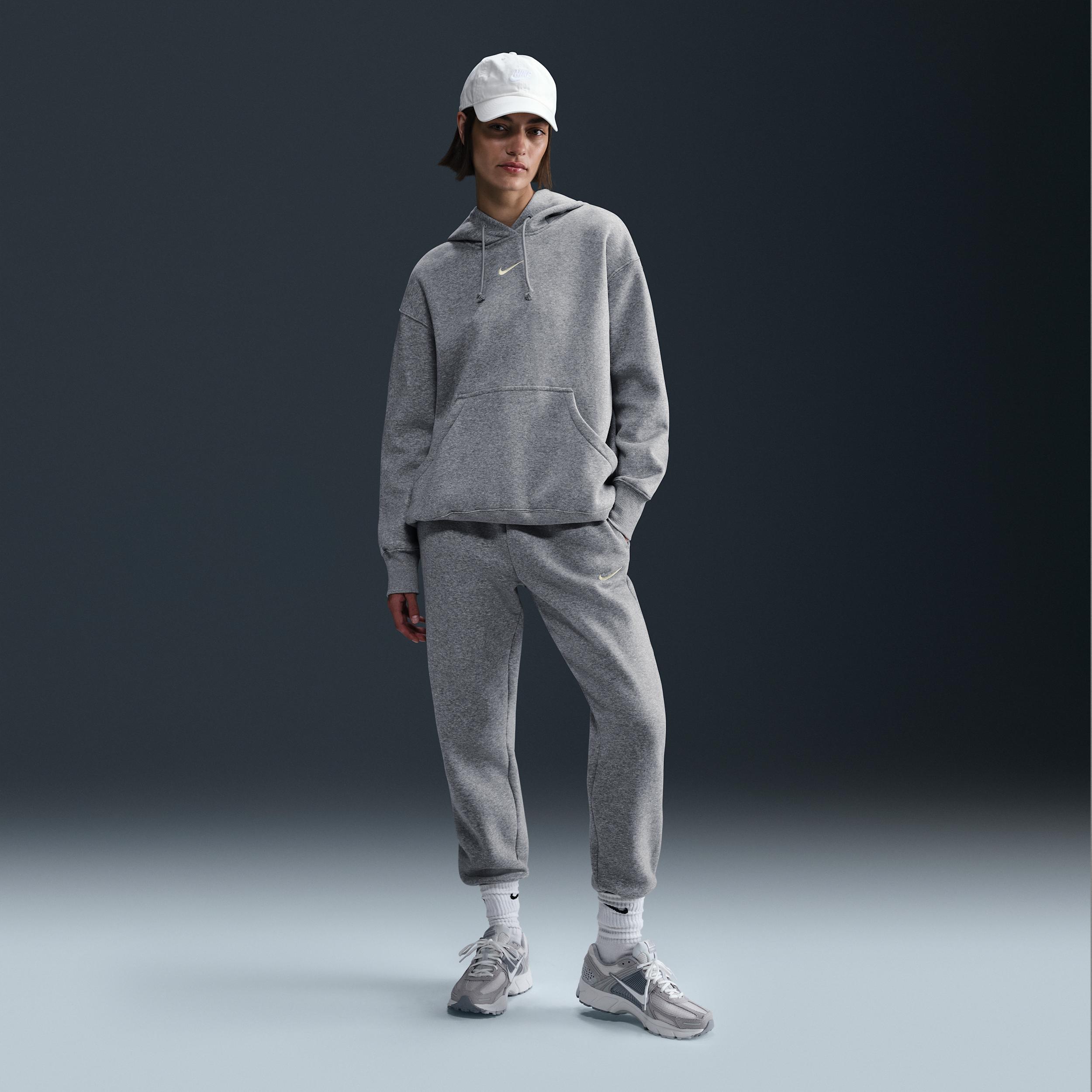 Nike Womens Nike Phoenix Fleece OS Pullover Hoodie - Womens White/Dark Grey Heather Product Image