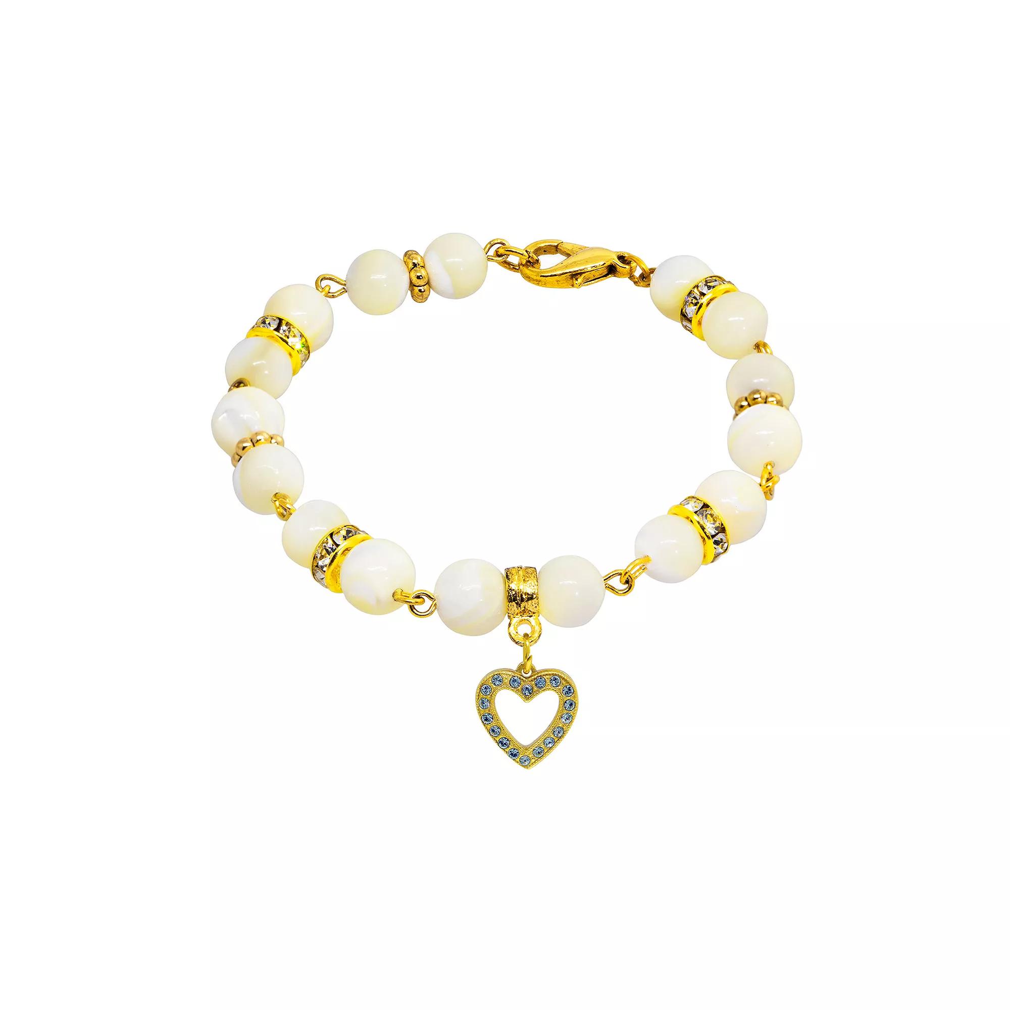 1928 Gold Tone Mother-of-Pearl & Simulated Crystal Birthstone Heart Bracelet, Womens, September Product Image