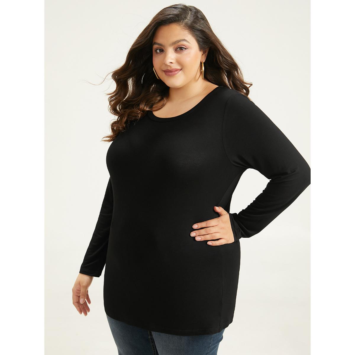 Plus Size Cotton Supersoft Essentials Basic Solid T-shirt Black Women Basics Plain Plain Round Neck Everyday T-shirts BloomChic 22-24/3X Product Image