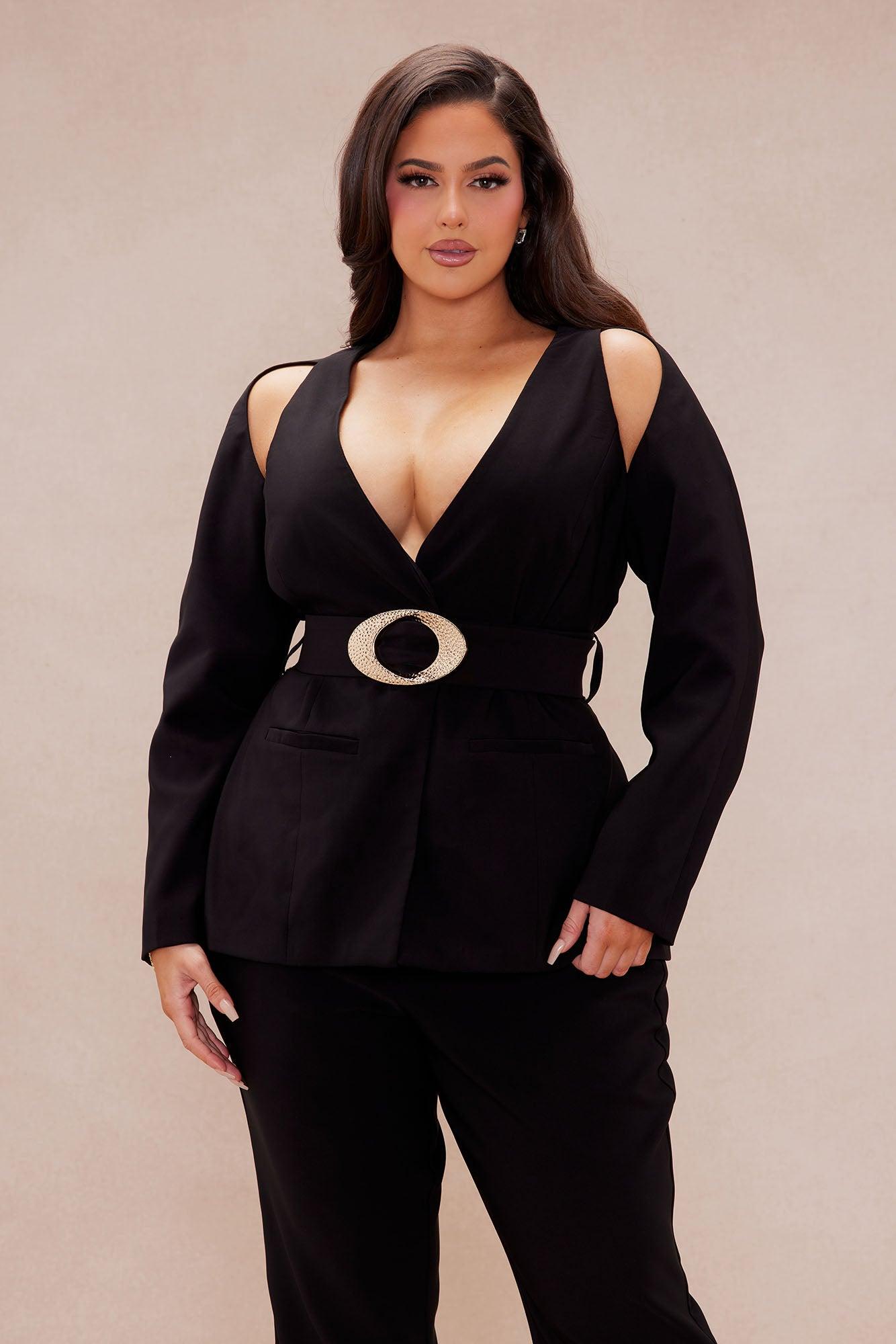 Julia Belted Pant Suit Set - Black Product Image