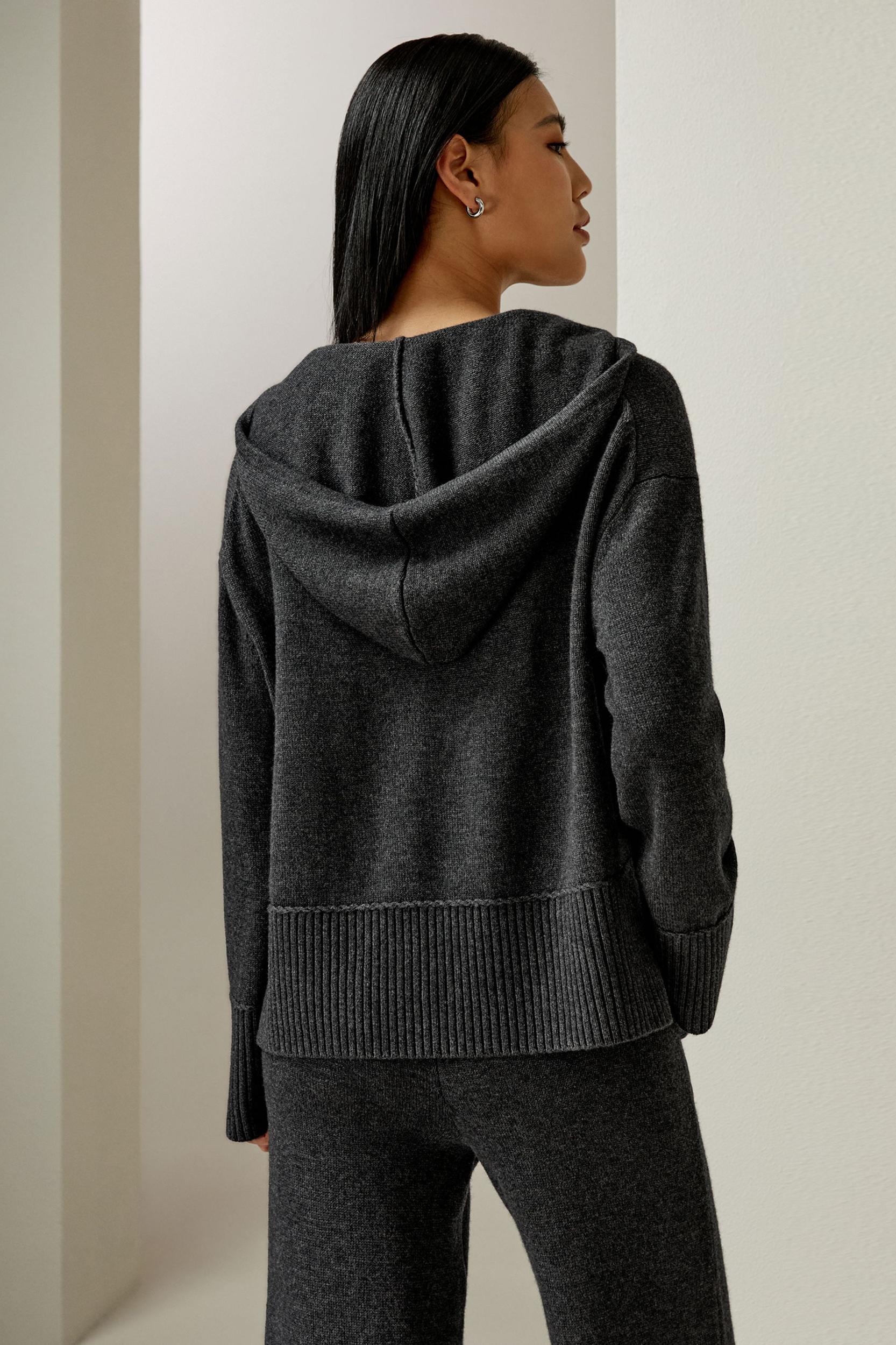 V Neck Wool-Cashmere Blend Hoodie Product Image