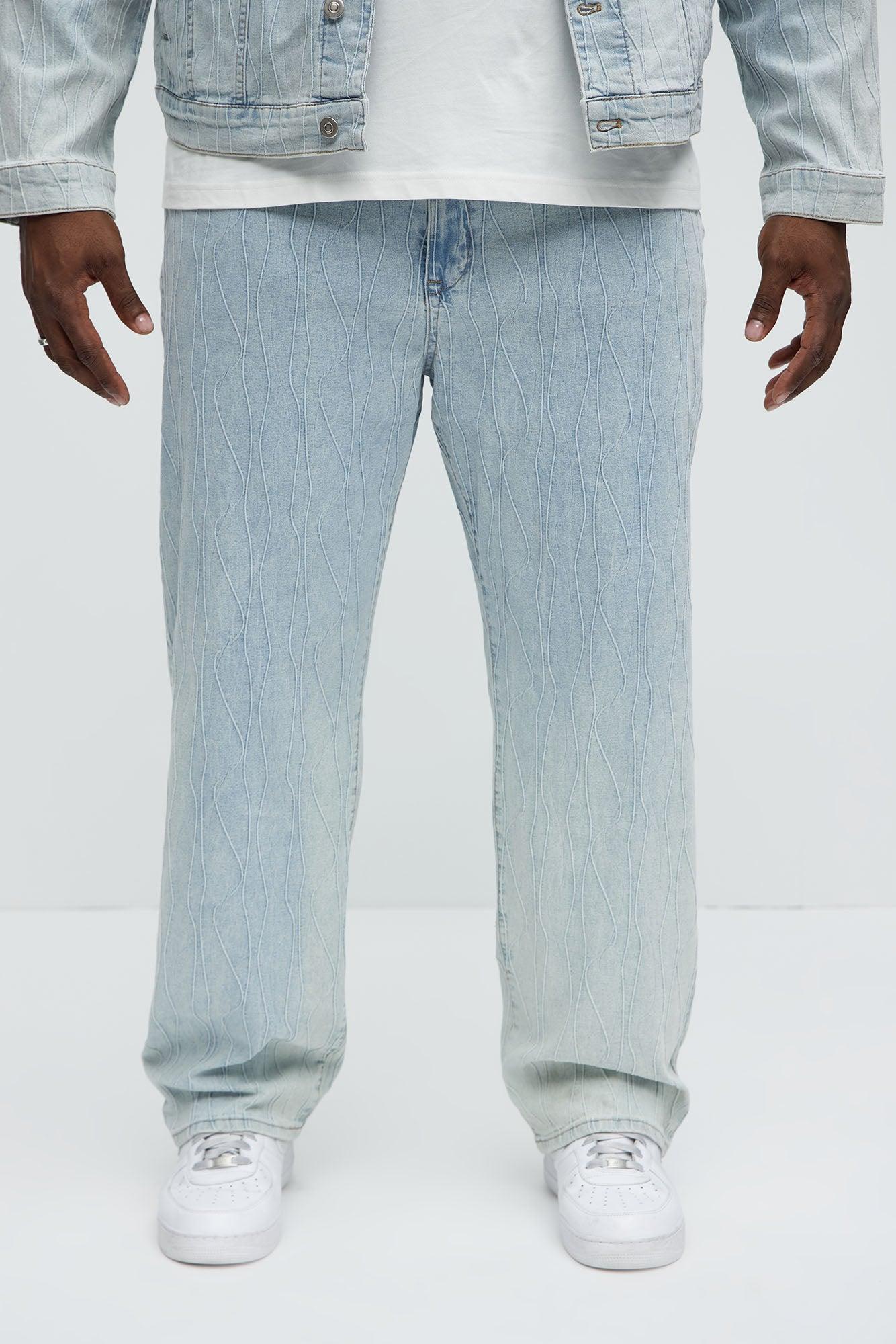 Wavy Jacquard Straight Jeans - Light Blue Wash Product Image
