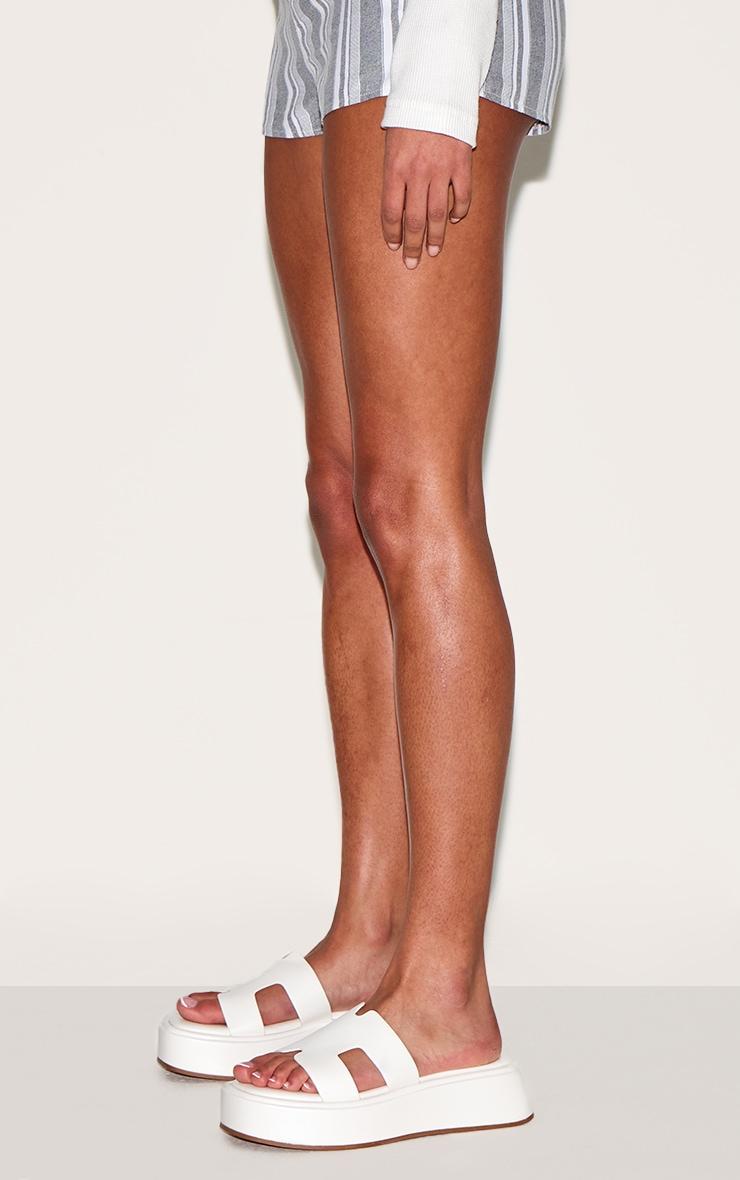 White Pu Strap Round Toe Flatform Sandals Product Image