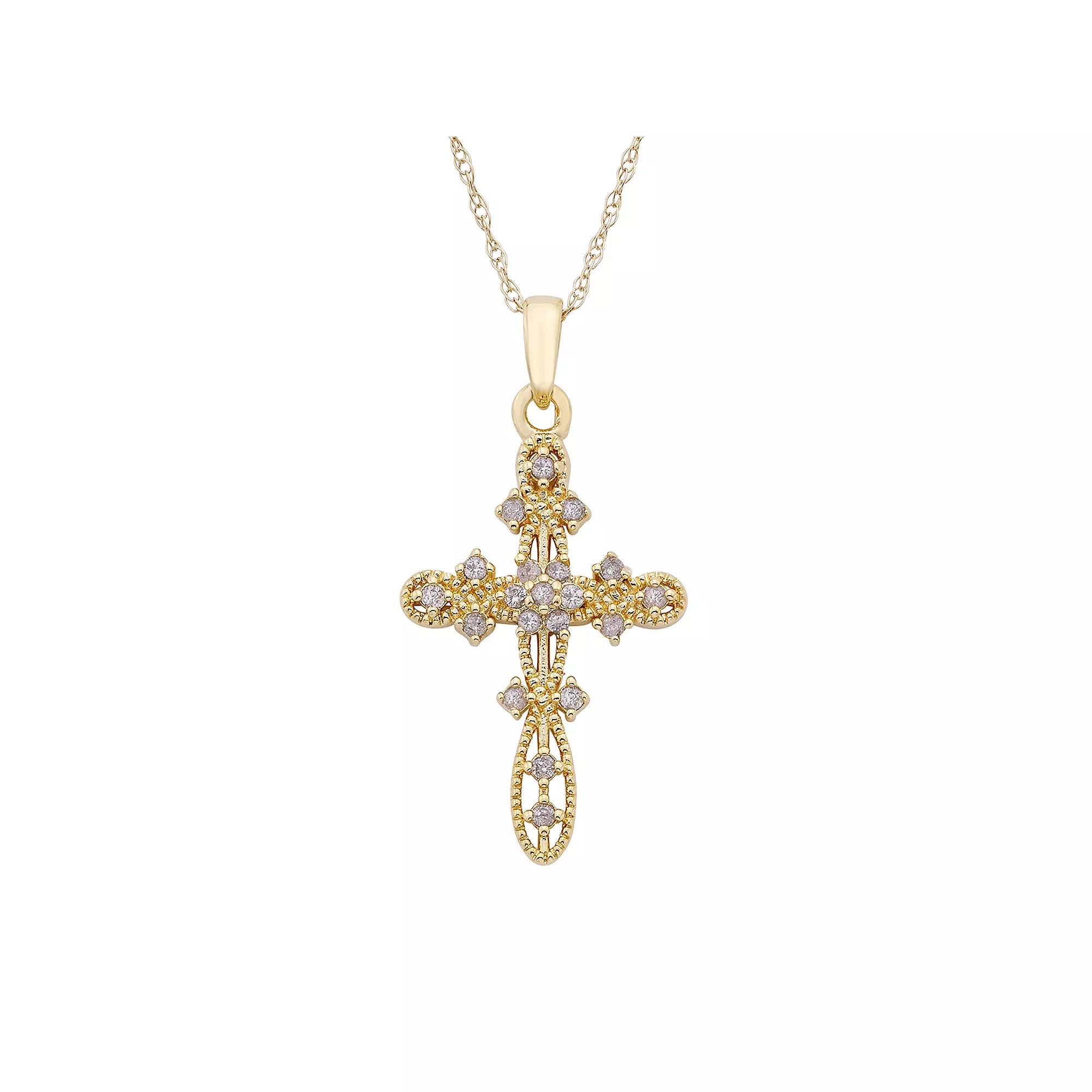 10k Gold 1/10 Carat T.W. Diamond Cross Pendant Necklace, Women's, Size: 18" Product Image