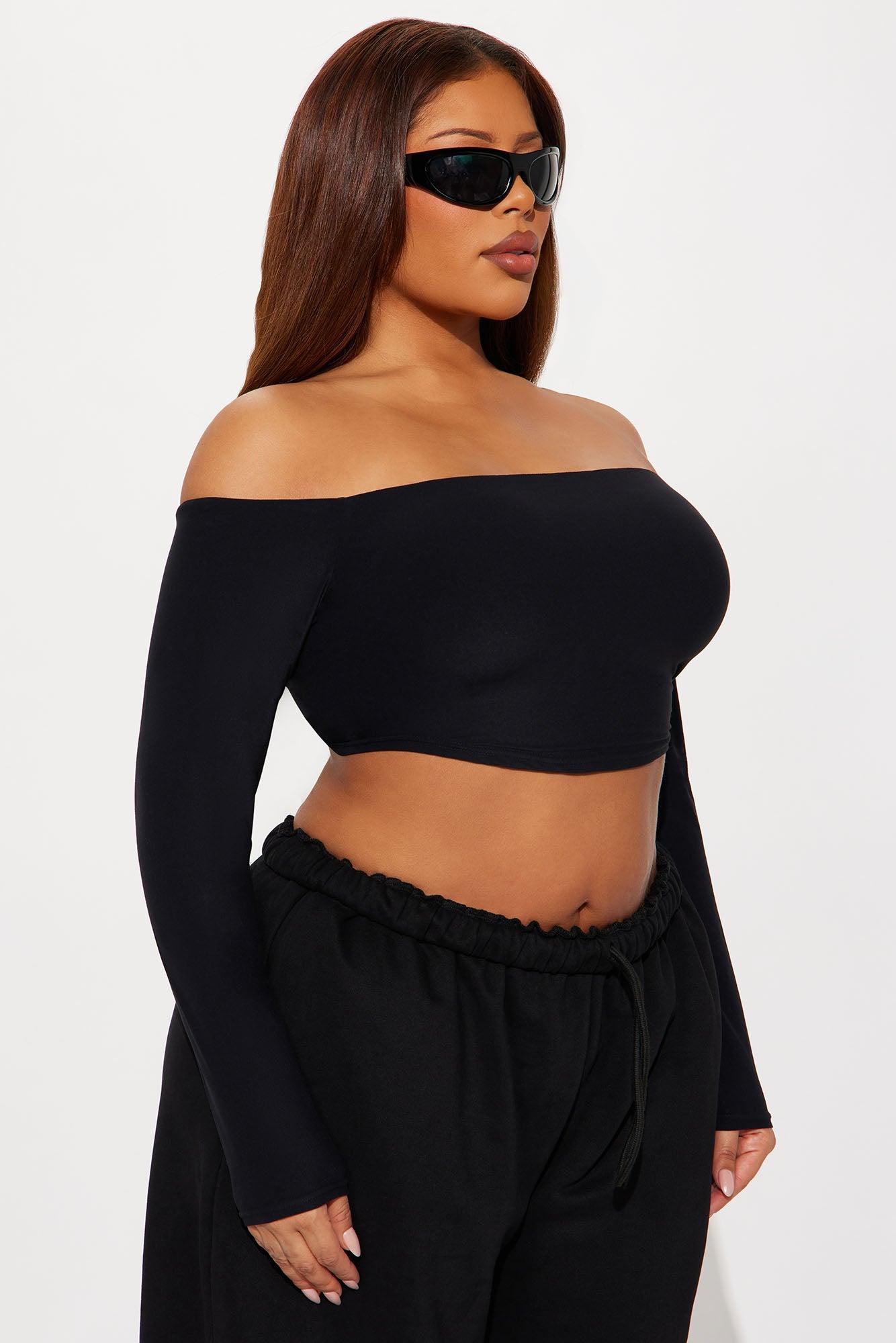 Second Skin Off Shoulder Cropped Top - Black Female Product Image