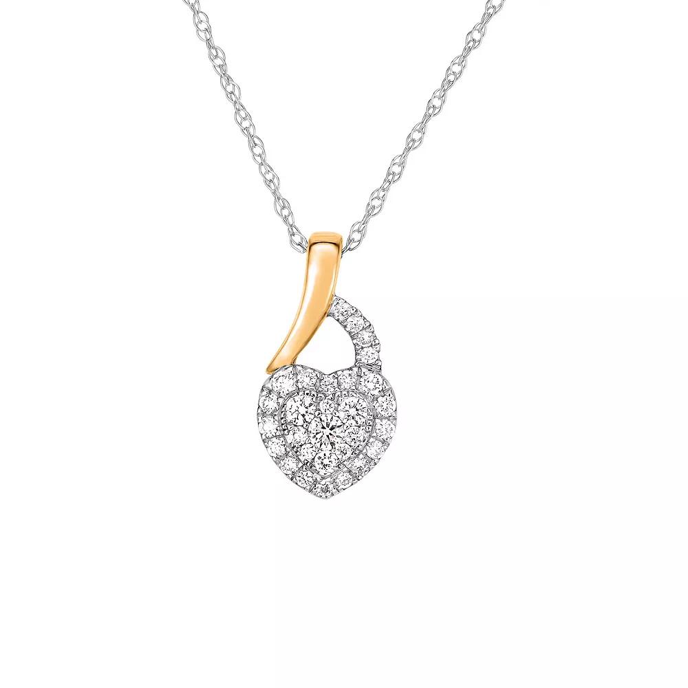 1/6 Carat T.W. Diamond 10k 2-Tone Gold Heart Pendant Necklace, Women's, Size: 18", 10k Two Tone Product Image