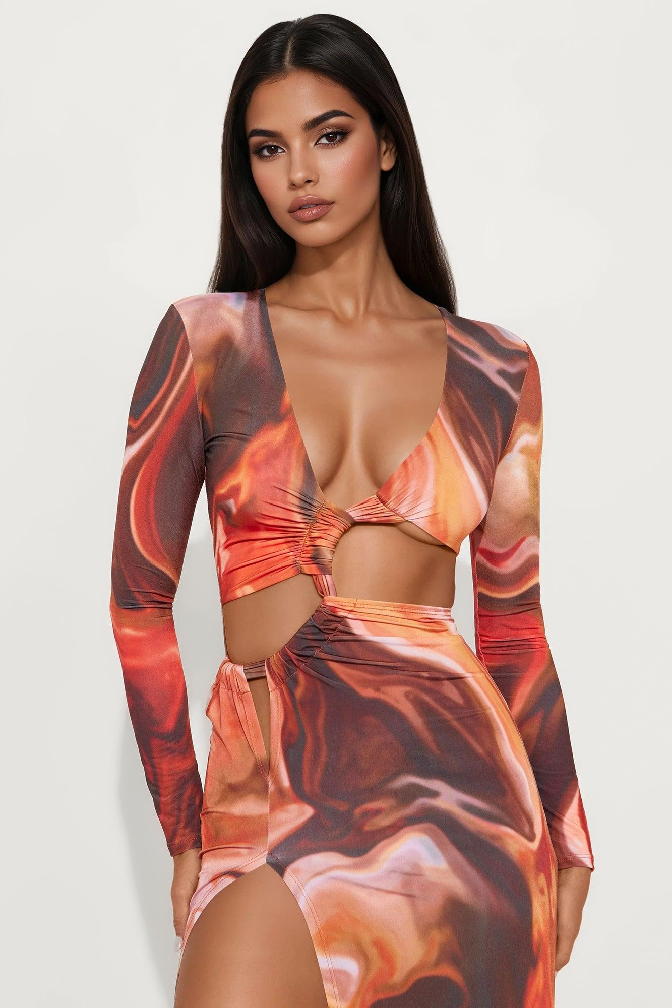 Tropic Dusk Maxi Dress - Orange/combo Female Product Image
