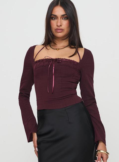 Trynia Long Sleeve Top Burgundy Product Image
