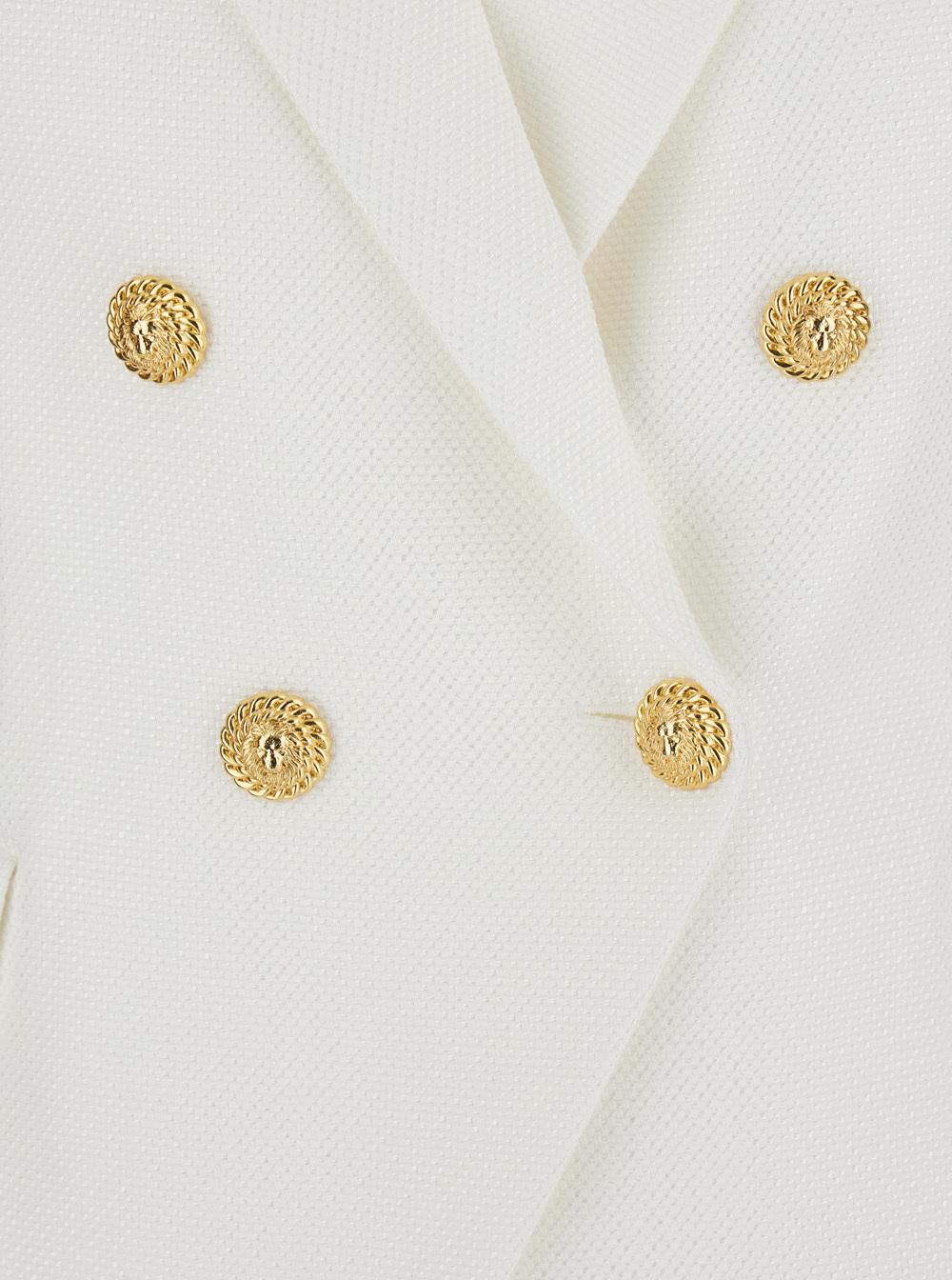 BALMAIN Double-breasted Structured Denim Blazer With Peak Lapel In White Product Image