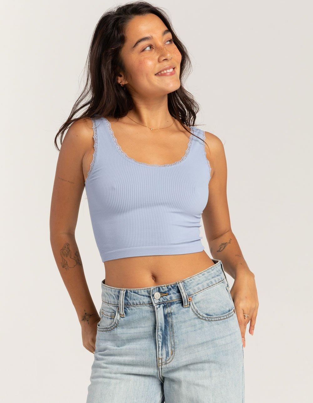 FULL TILT Seamless Lace Trim Womens Tank Top - LIGHT BLUE Product Image