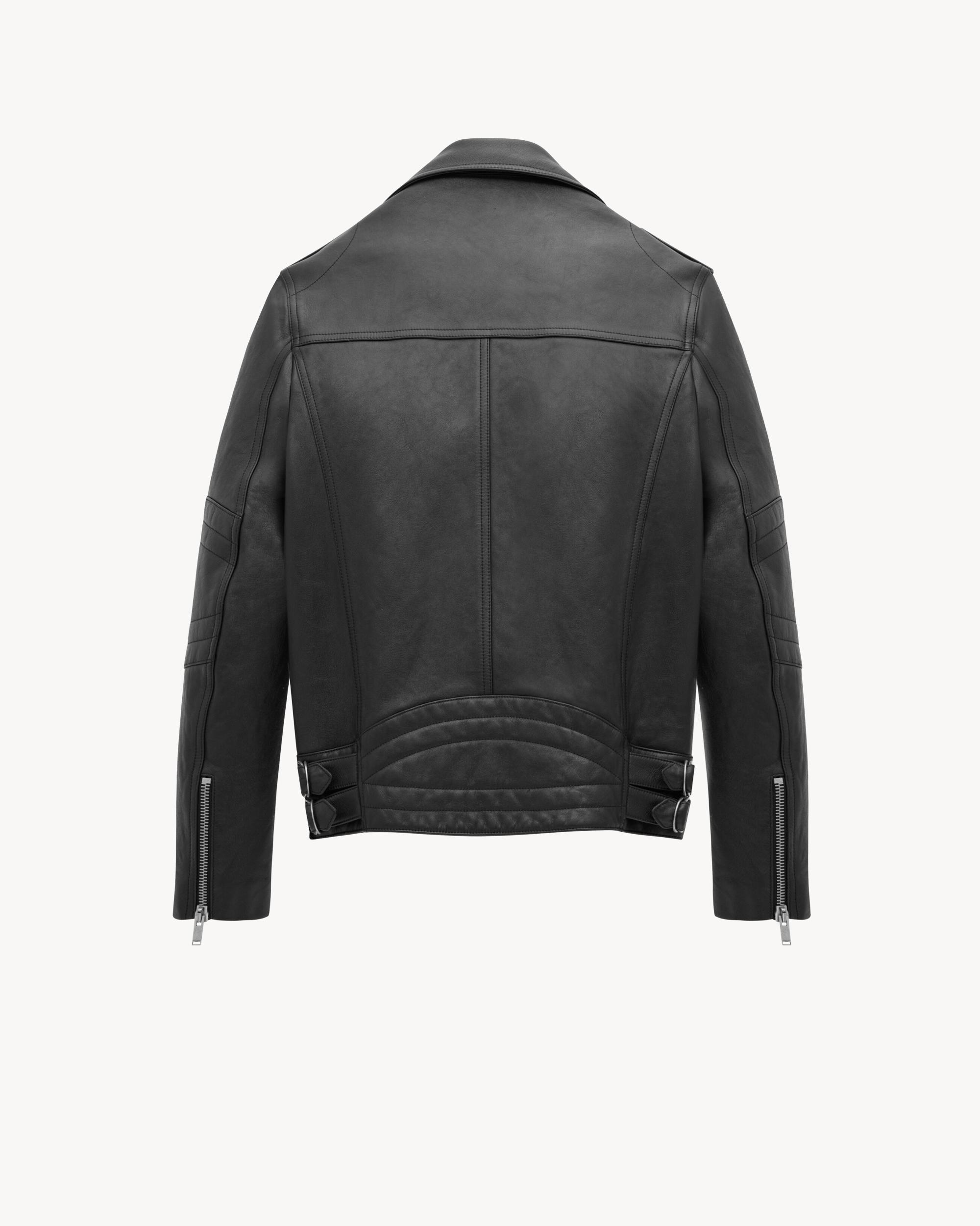 biker jacket in vintage leather and shearling Product Image