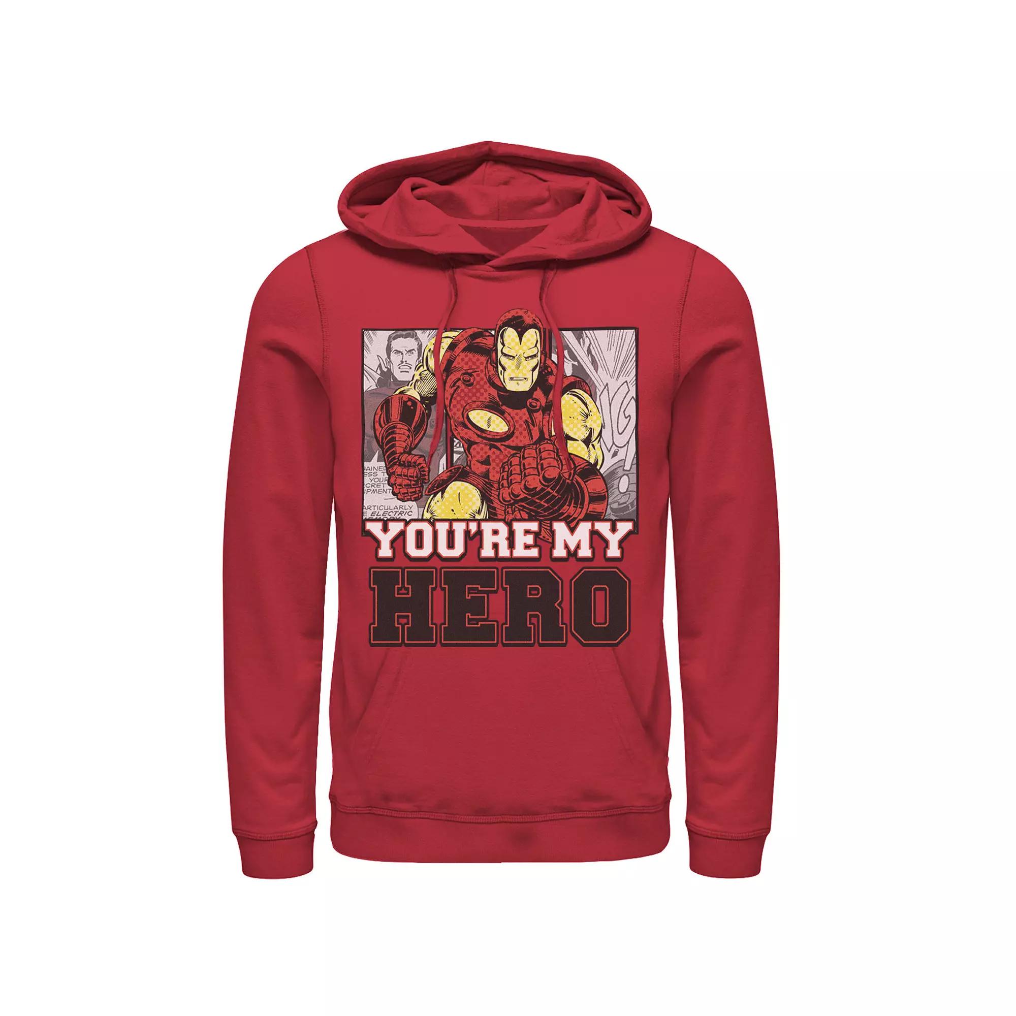 Men's Marvel Avengers Iron Man You're My Hero Comic Panels Hoodie, Size: Medium, Red Product Image