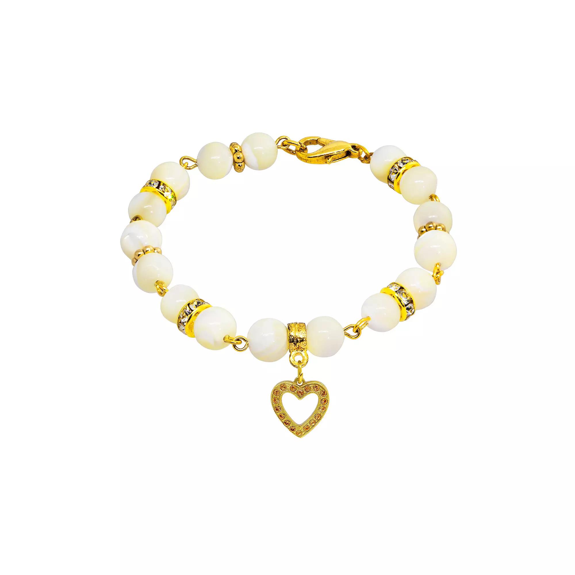 1928 Gold Tone Mother-of-Pearl & Simulated Crystal Birthstone Heart Bracelet, Womens, September Product Image