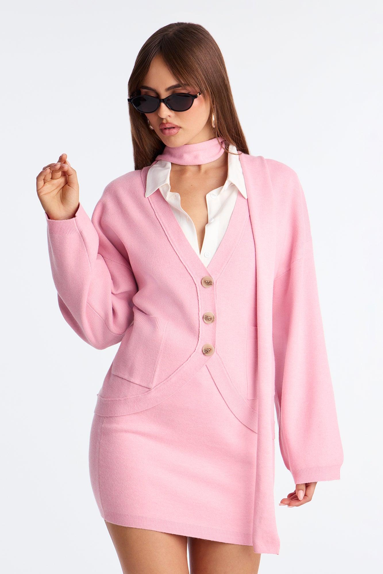 Eden 3 Piece Sweater Scarf Mini Skirt Set - Pink Female Product Image