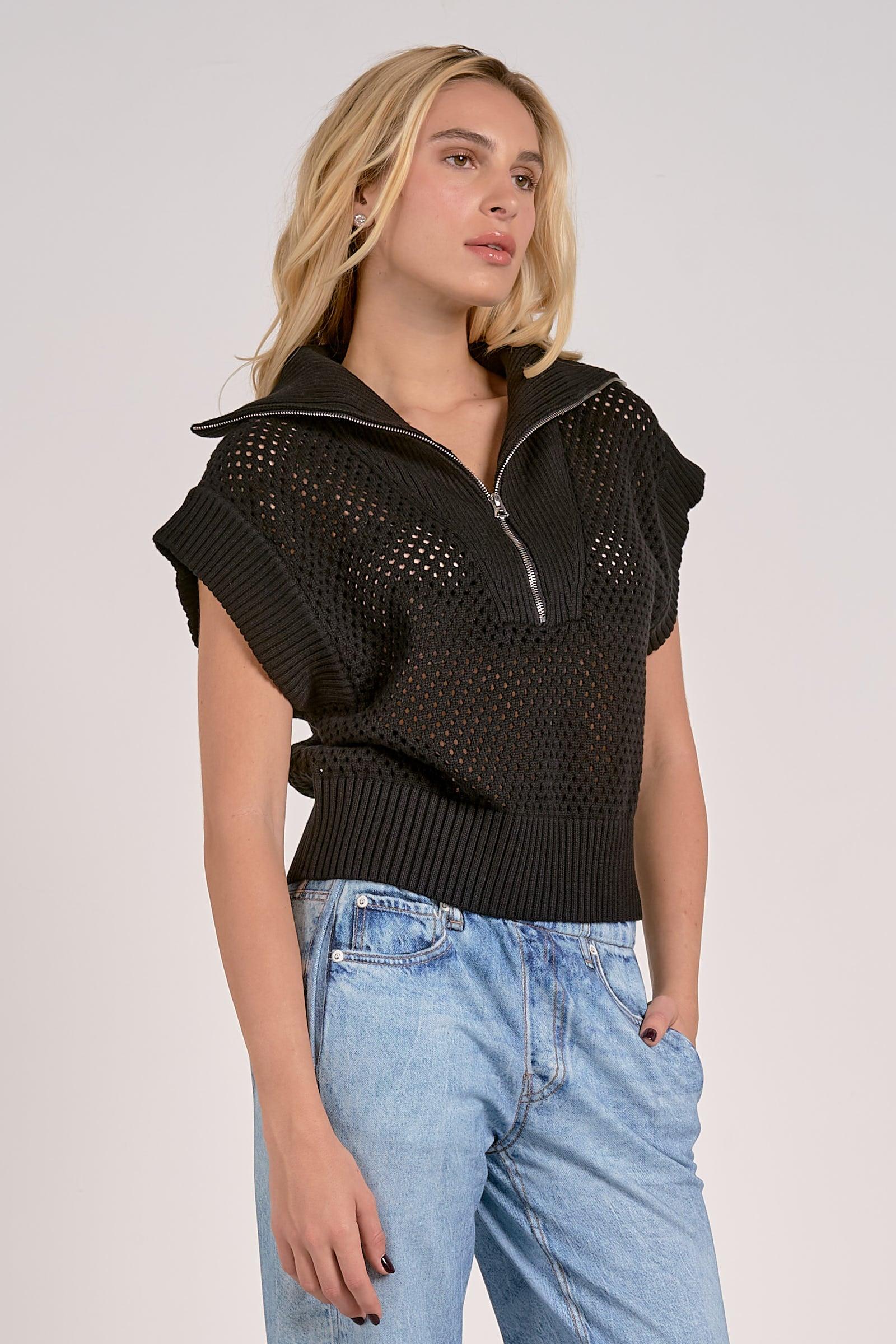 Half Zip Mesh Sweater Product Image