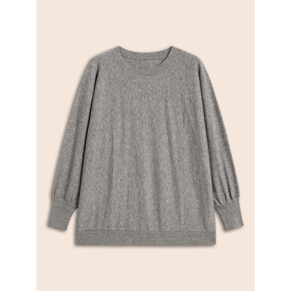 Plus Size Supersoft Essentials Dolman Sleeves Pullover DarkGray Women Casual Loose Long Sleeve Round Neck Everyday Pullovers BloomChic 22-24/3X Product Image