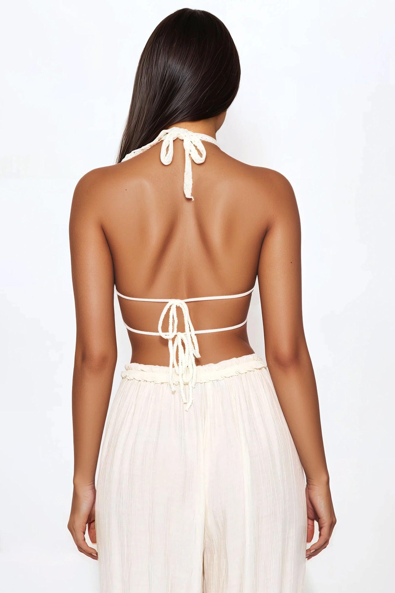 Wildflower Bliss Crochet Halter Top - Ivory Product Image