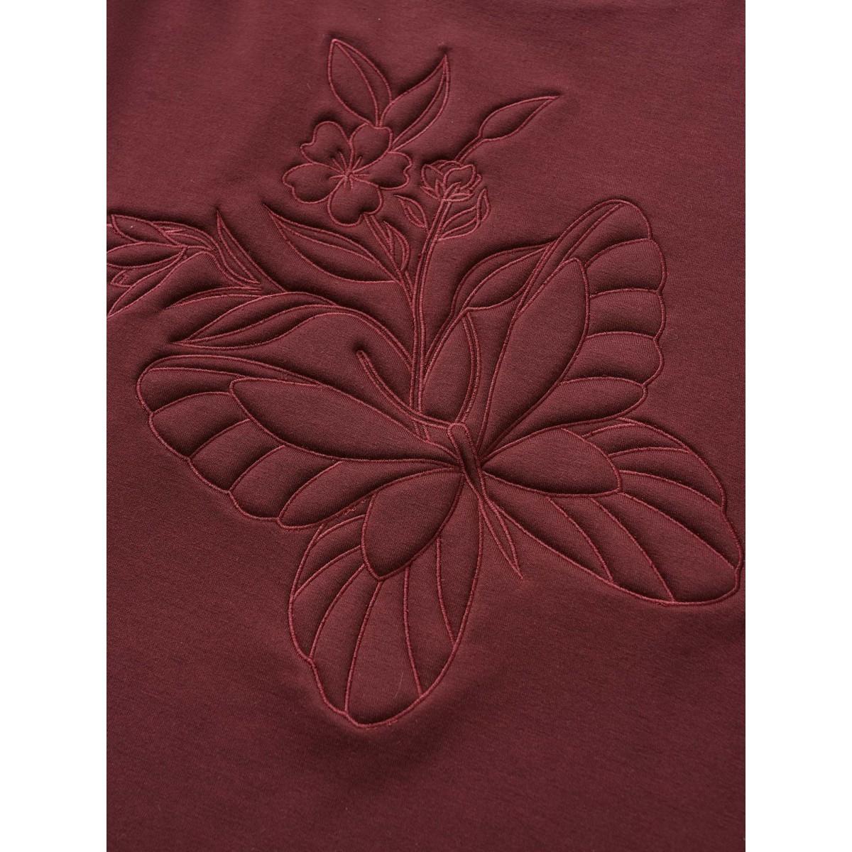 Plus Size Butterfly & Floral Embroidered Crew Neck Sweatshirt Women Burgundy Casual Non Round Neck Everyday Sweatshirts BloomChic 26/4X Product Image