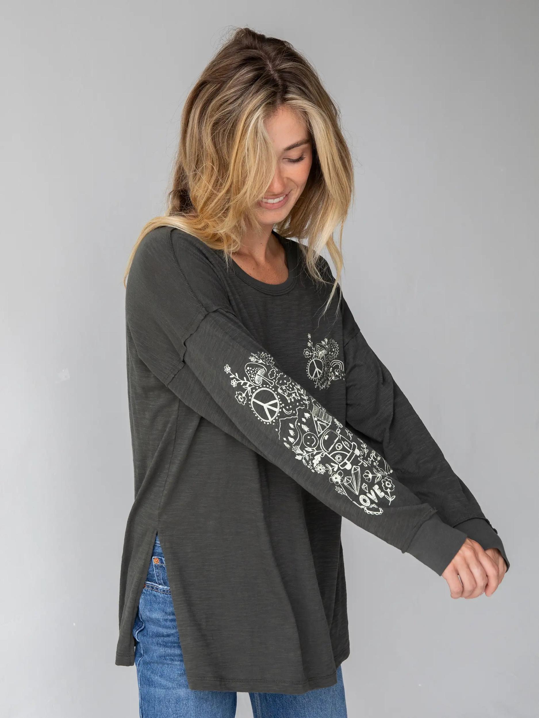Oversized Cotton Doodle Tee - Washed Charcoal Product Image