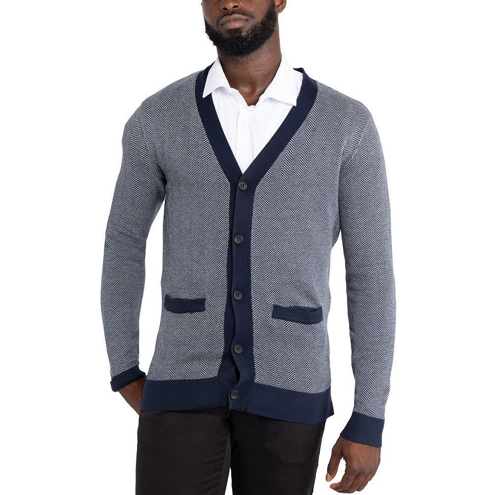 Men's Xray Herringbone Cardigan Sweater, Size: Large, Blue Product Image